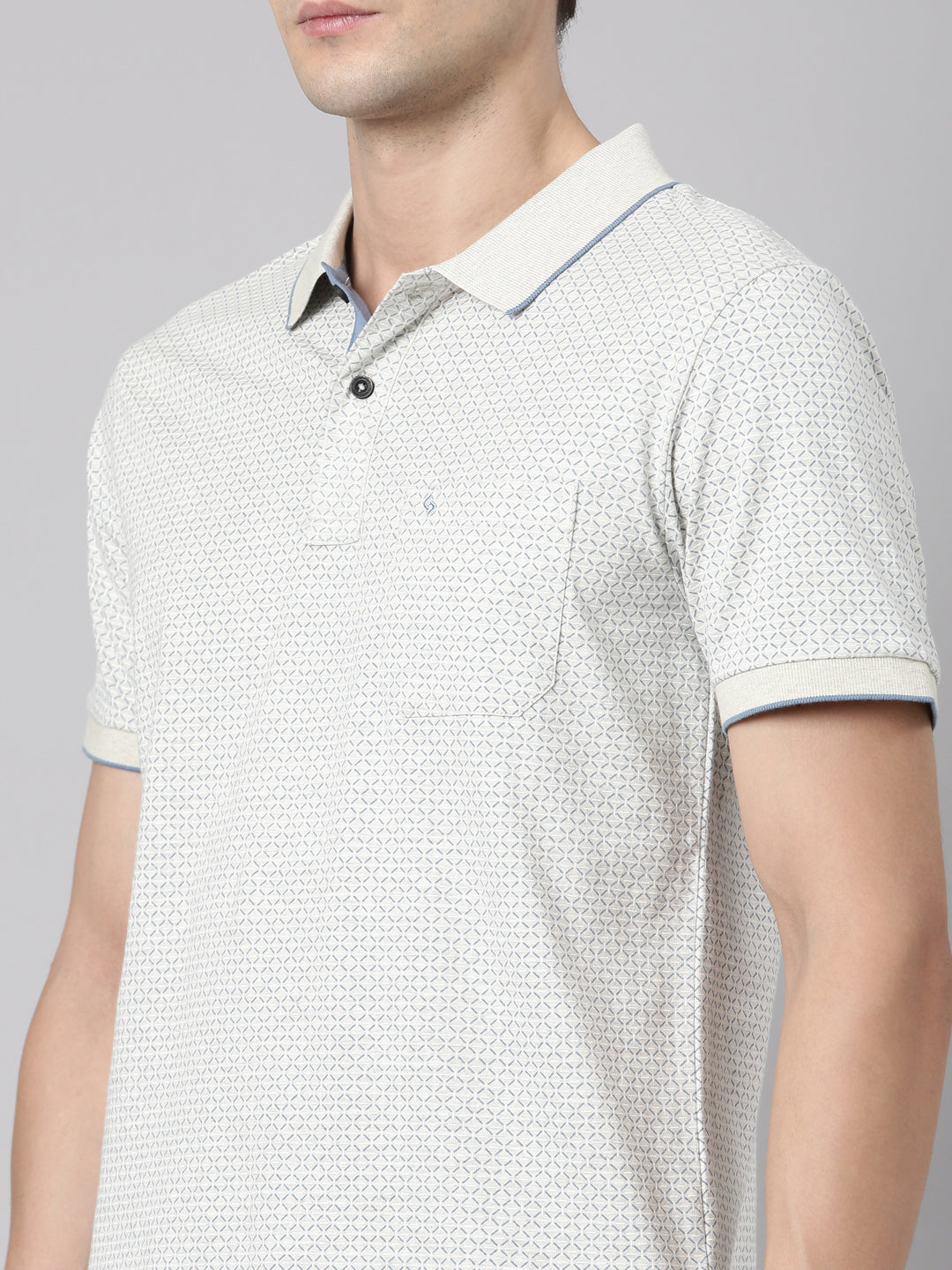 Classic Polo Men's Polo Neck Cotton White/Blue Slim Fit Printed T-Shirt | BELLO-286 A SF P