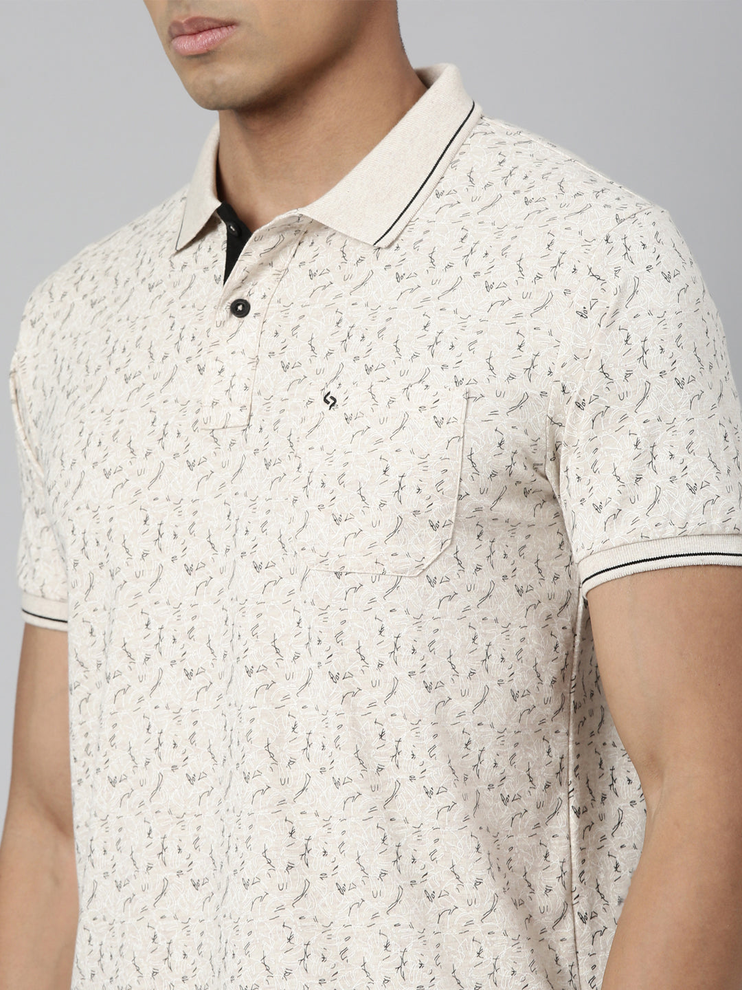 Classic Polo Men's Polo Neck Cotton Lt.Biege Slim Fit Printed T-Shirt | BELLO-255 A SF P