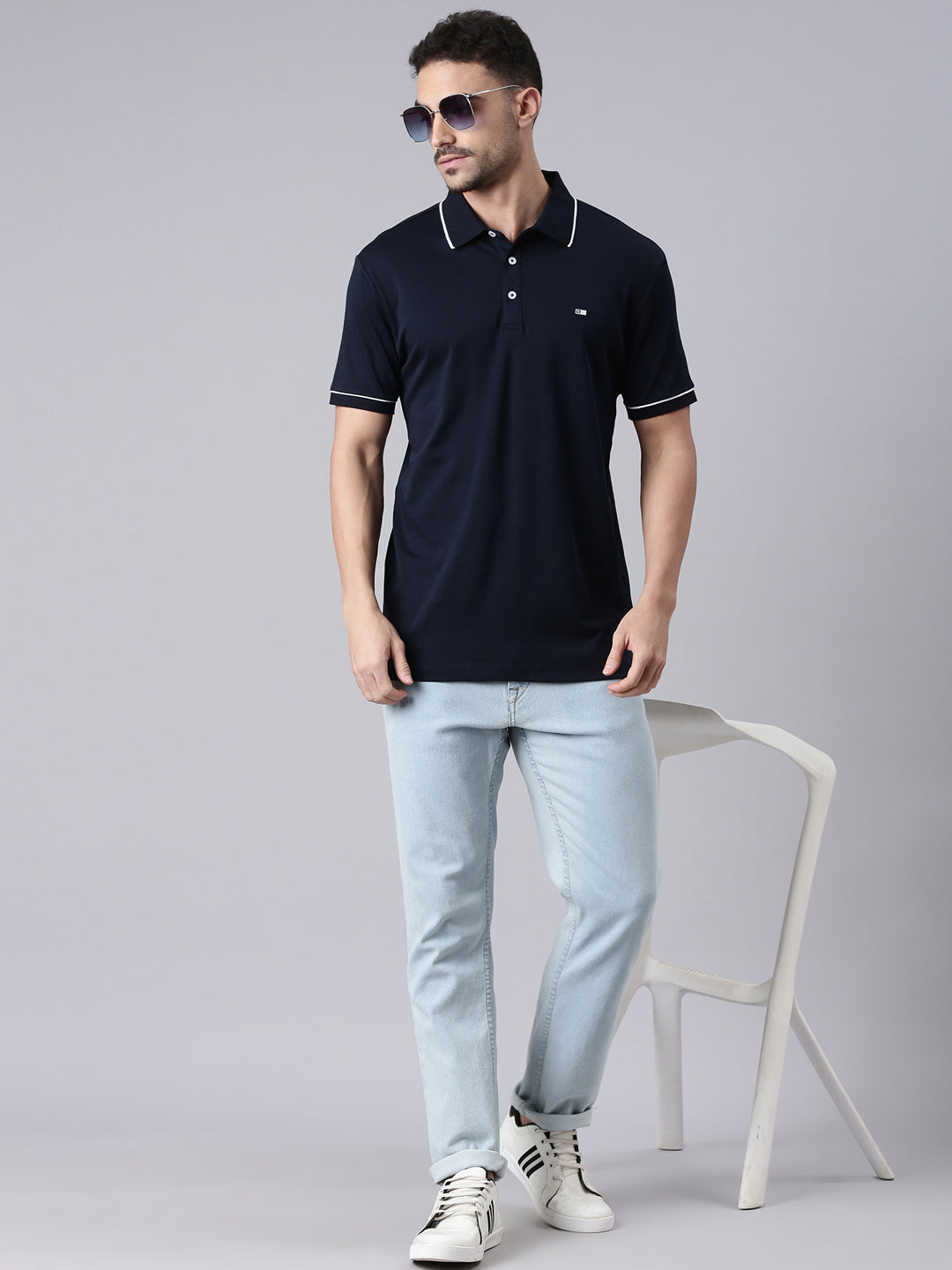 Classic Polo Men's Half Sleeve Navy Blue Polo Neck Slim Fit Solid Cotton T-Shirt | ELITE-POLO-50 B SF P