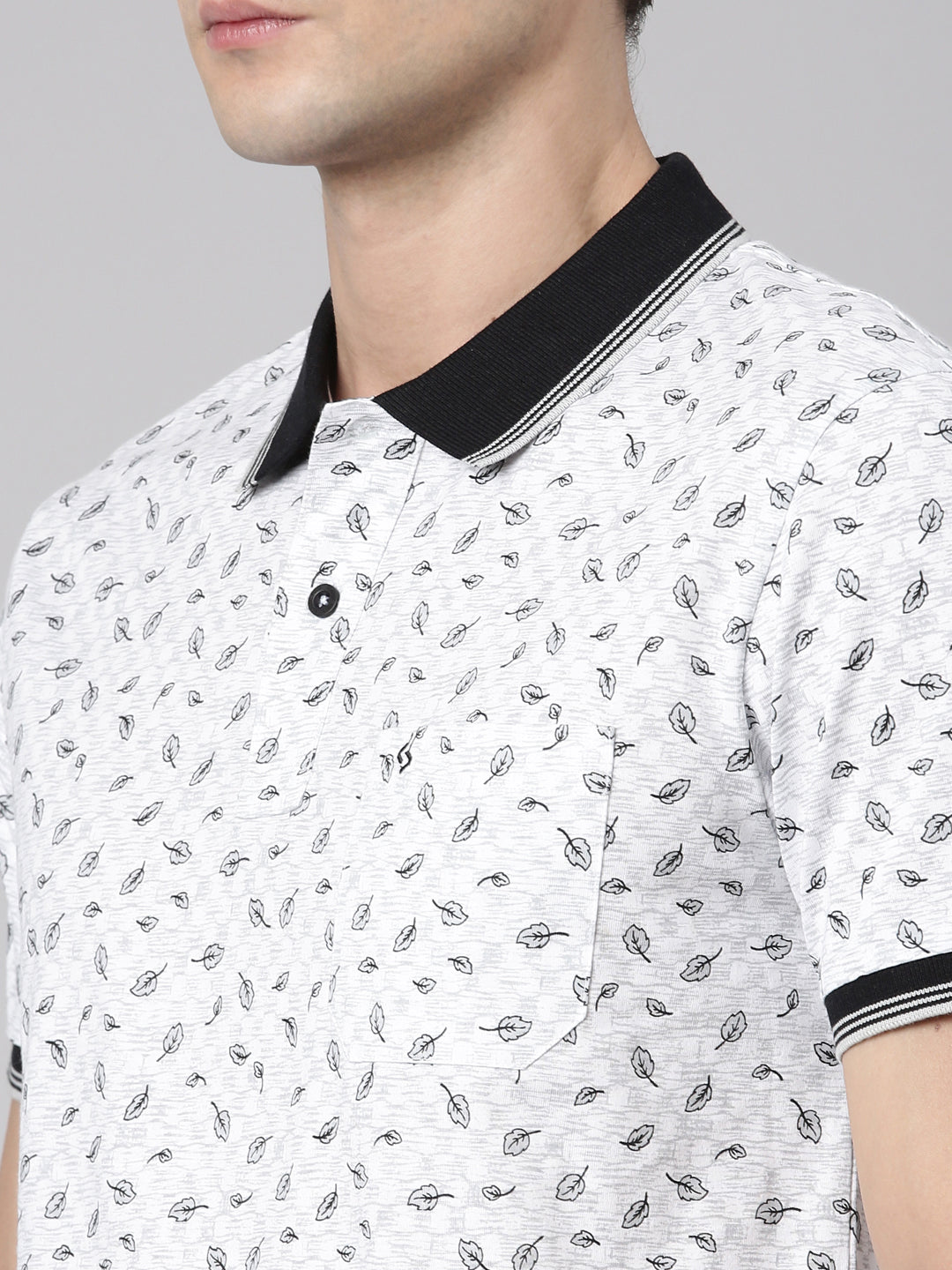 Classic Polo Men's Polo Neck Cotton White/Black Slim Fit Printed T-Shirt | BELLO-285 A SF P