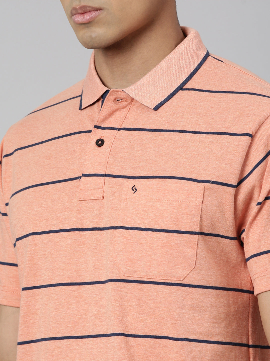 Classic Polo Men's Polo Neck Cotton Navy/Grey Authentic Fit Striped T-Shirt | MEL-253 B AF P