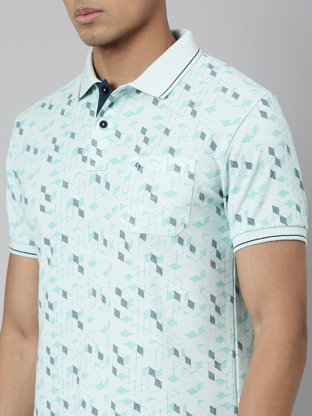 Classic Polo Men's Polo Neck Cotton Lt.Green Slim Fit Printed T-Shirt | BEAU-242 B SF P