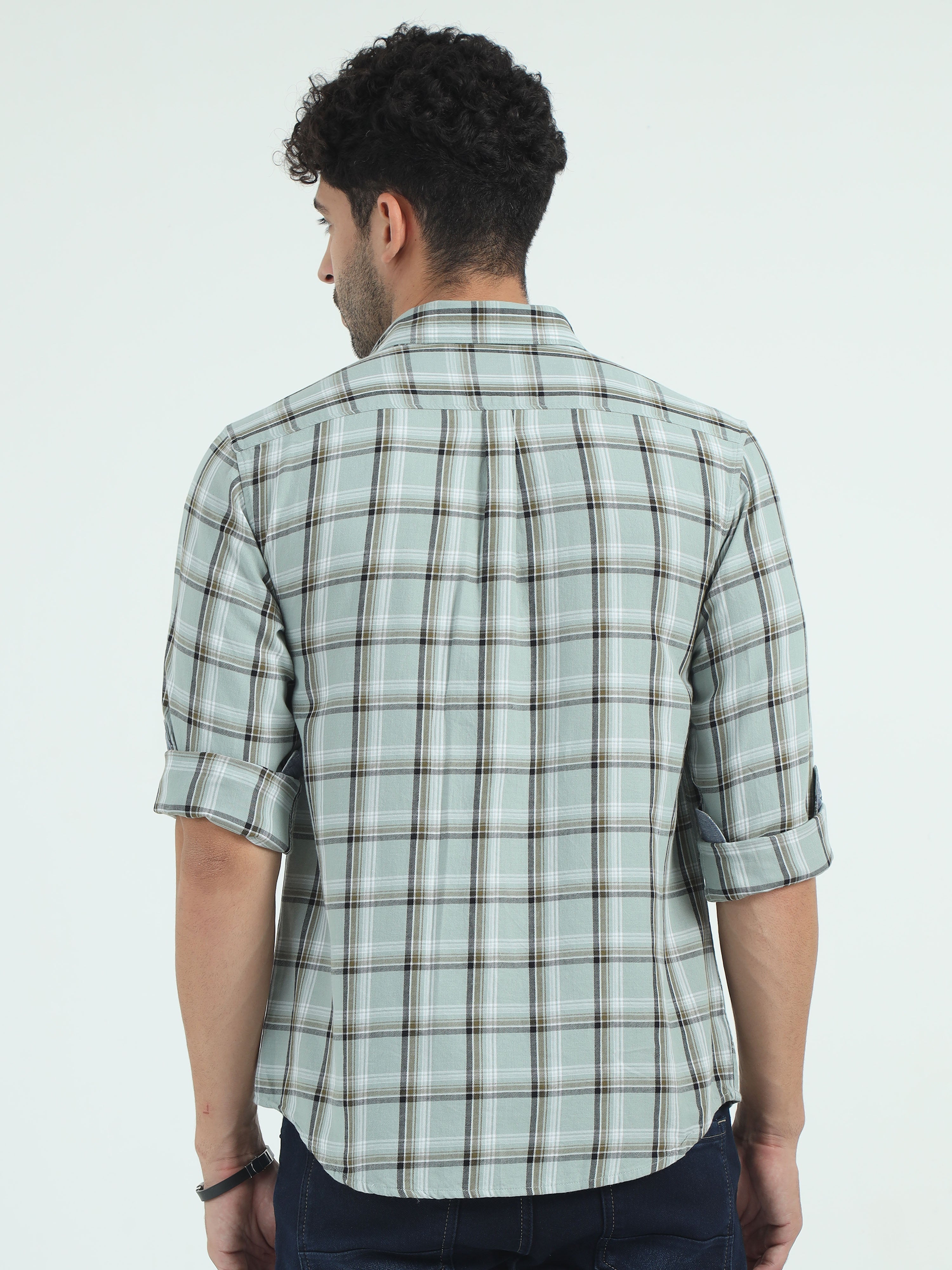 Classic Polo Men's Polo Neck Cotton Green Slim Fit Checked Shirt | SO2-17 A-FS-CHK-SF