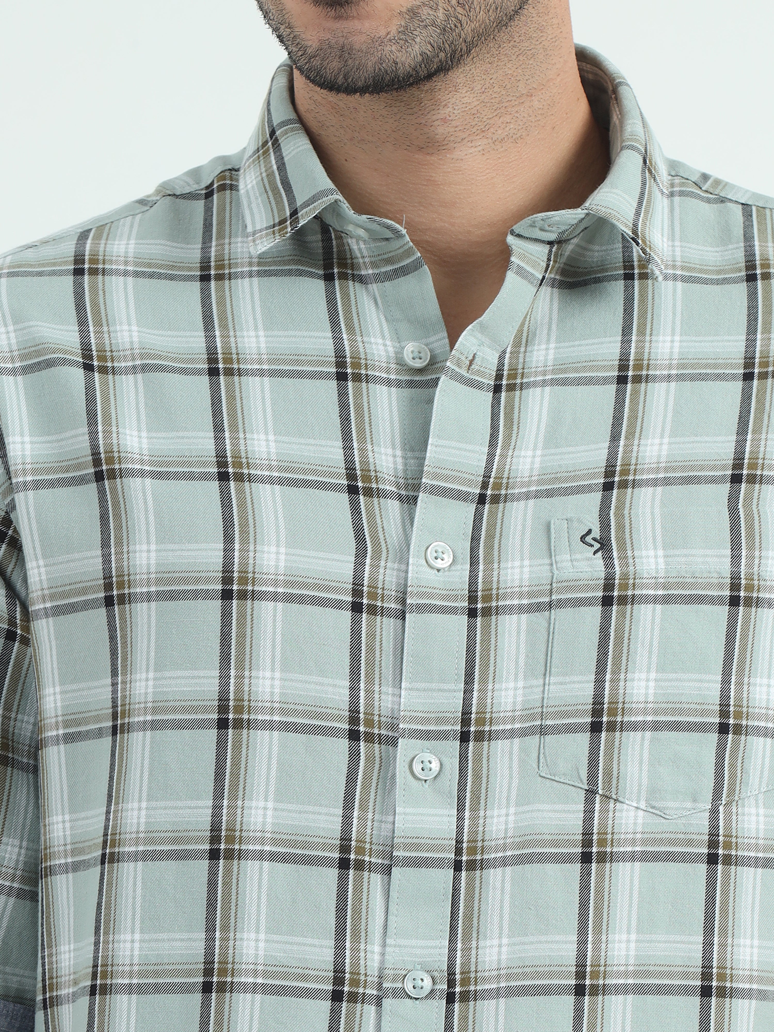 Classic Polo Men's Polo Neck Cotton Green Slim Fit Checked Shirt | SO2-17 A-FS-CHK-SF
