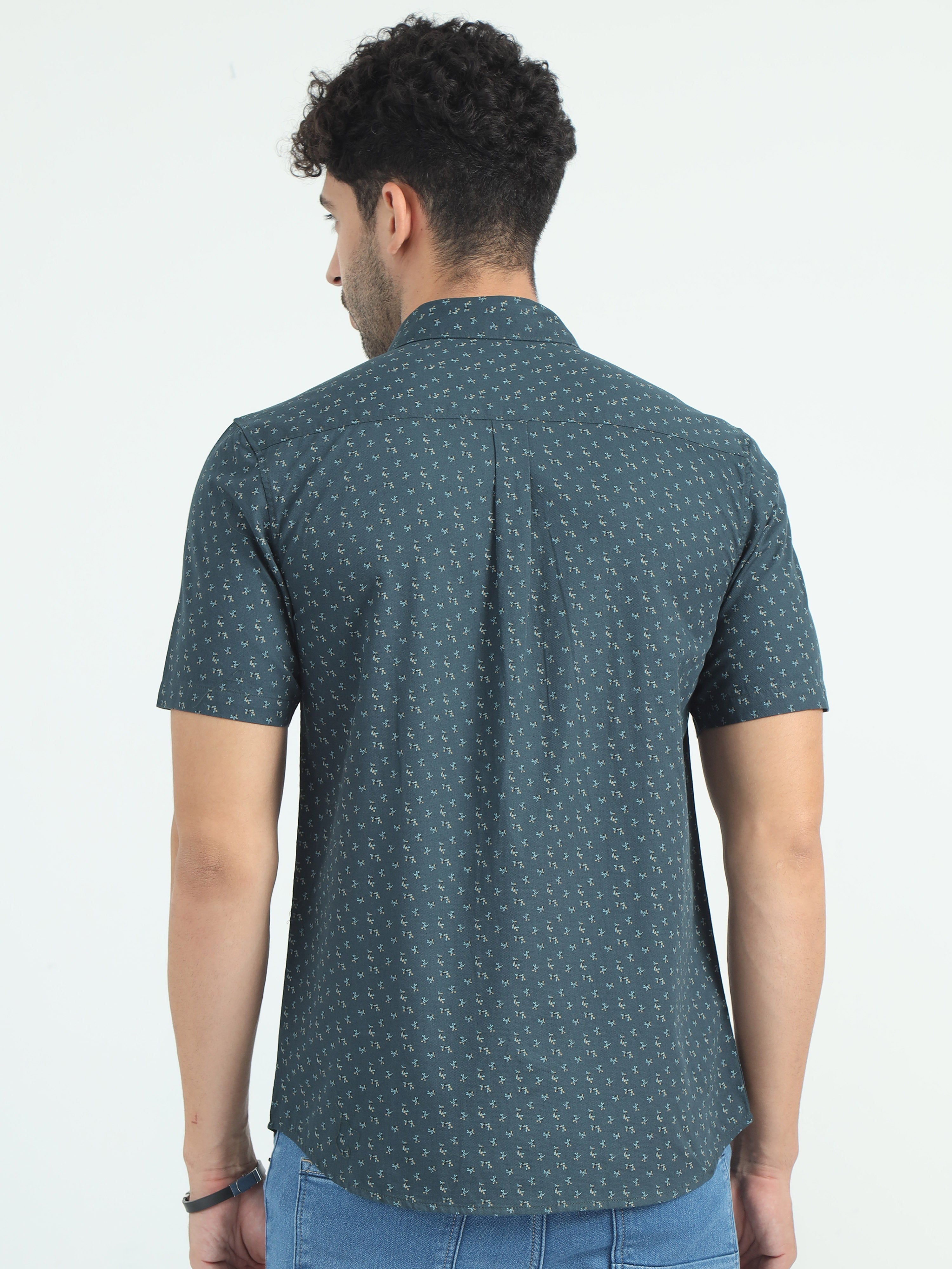 Classic Polo Men's Polo Neck Cotton Dr.Green Slim Fit Printed Shirt | SP1-49 B-HS-PRT-SF