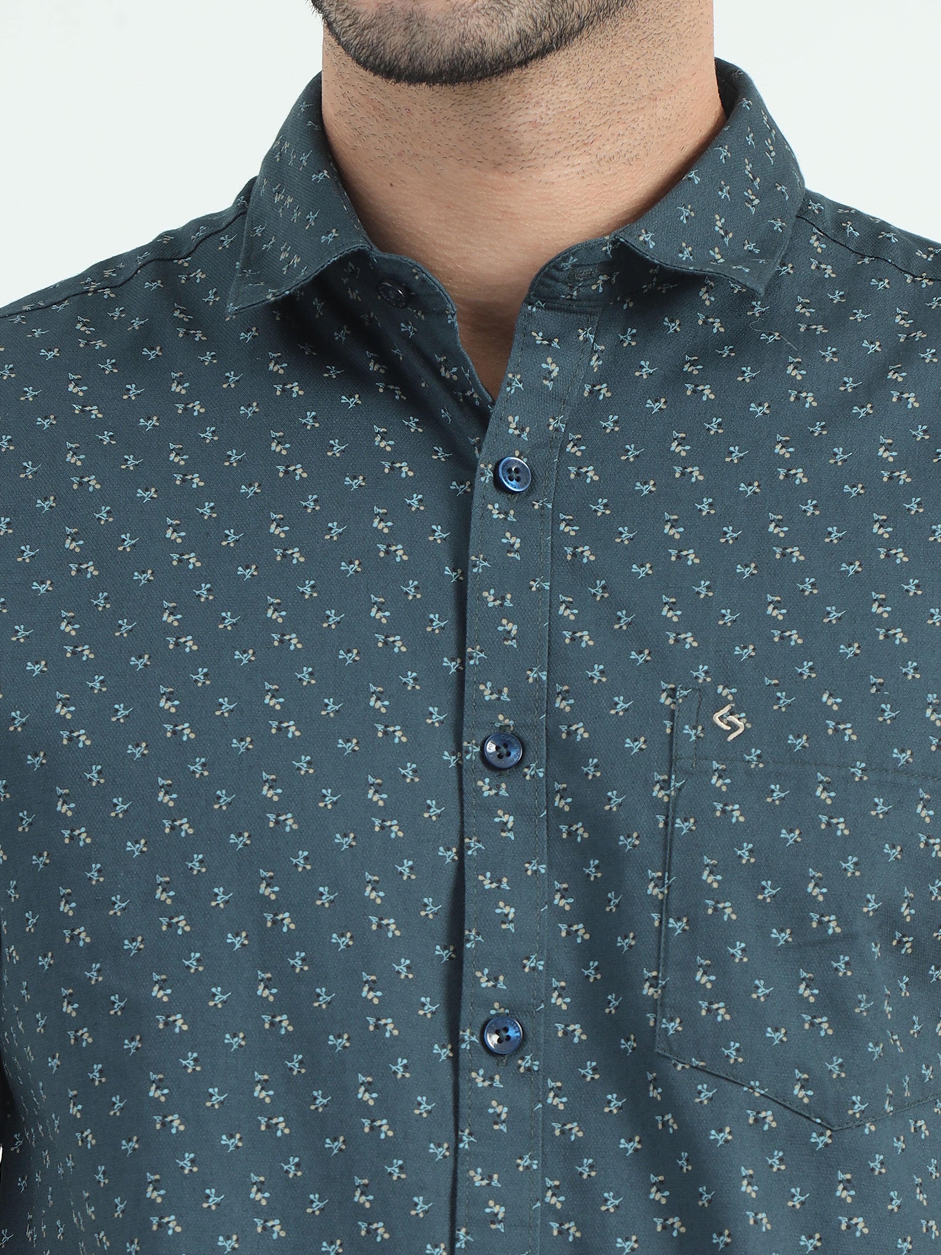 Classic Polo Men's Polo Neck Cotton Dr.Green Slim Fit Printed Shirt | SP1-49 B-HS-PRT-SF