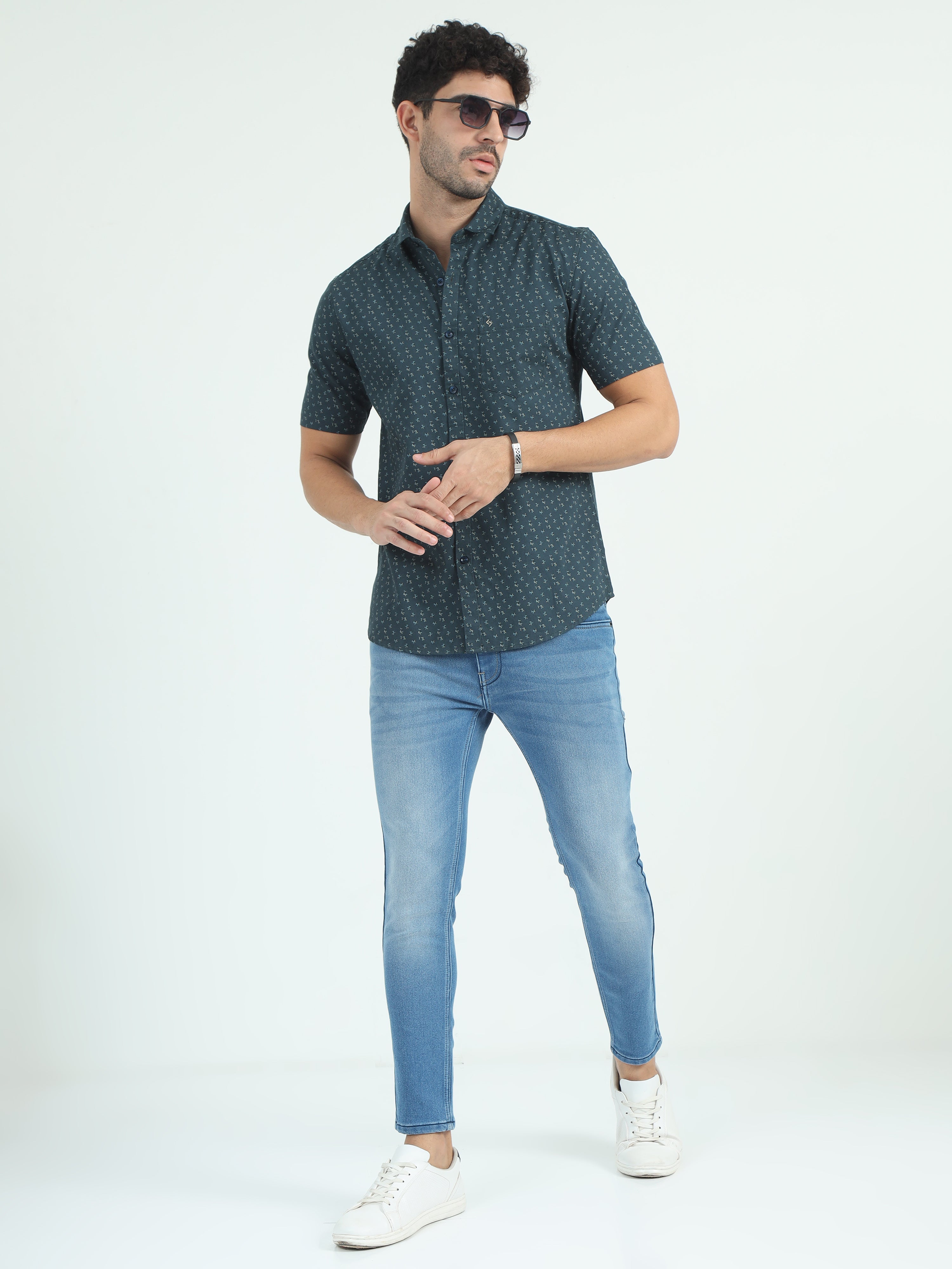 Classic Polo Men's Polo Neck Cotton Dr.Green Slim Fit Printed Shirt | SP1-49 B-HS-PRT-SF