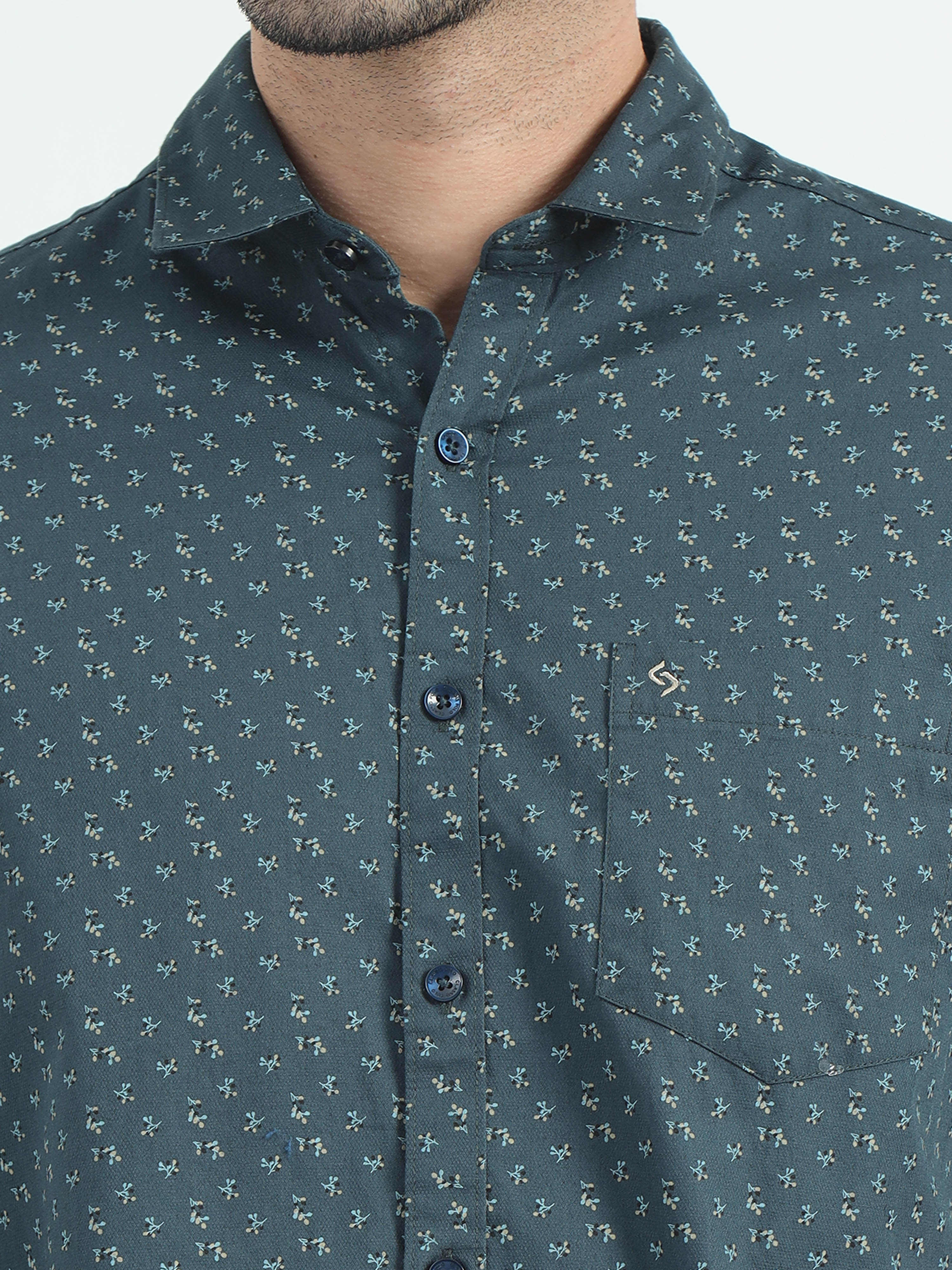 Classic Polo Men's Polo Neck Cotton Dr.Green Slim Fit Printed Shirt | SP1-49 B-FS-PRT-SF
