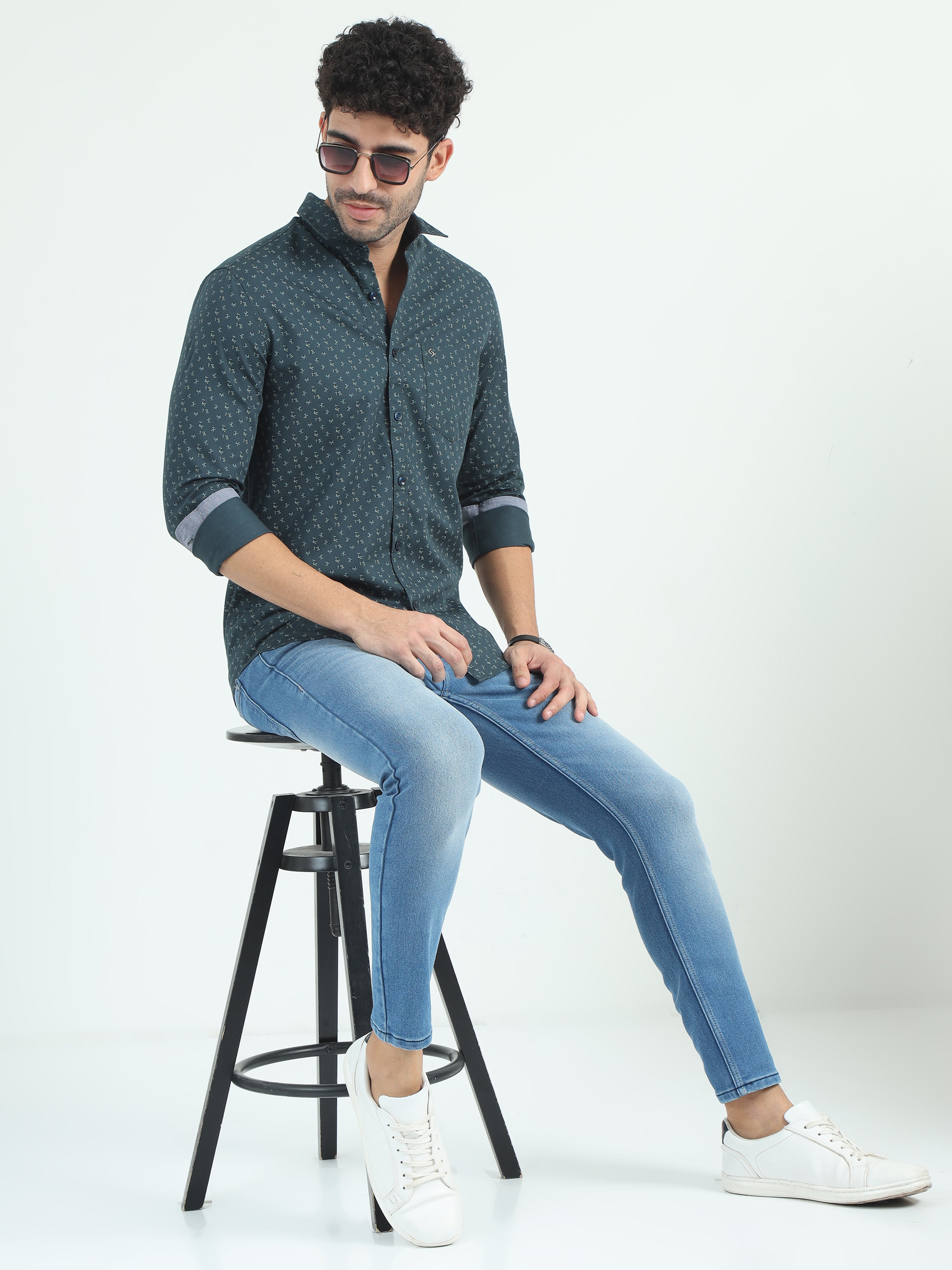 Classic Polo Men's Polo Neck Cotton Dr.Green Slim Fit Printed Shirt | SP1-49 B-FS-PRT-SF