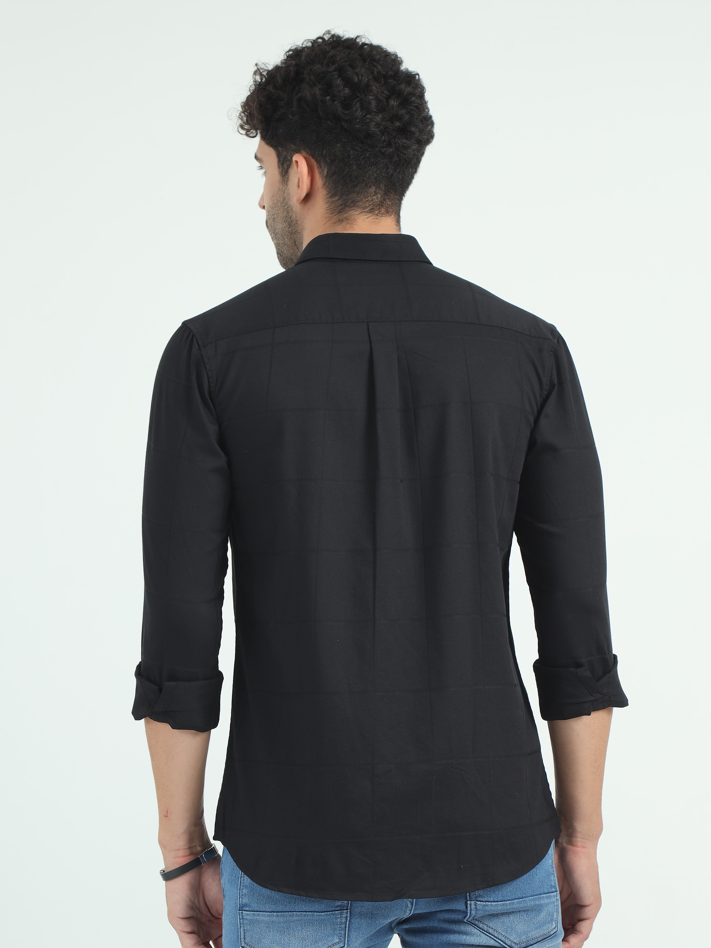 Classic Polo Men's Polo Neck Cotton Black Slim Fit Checked Shirt | SO2-108 B-FS-CHK-SF