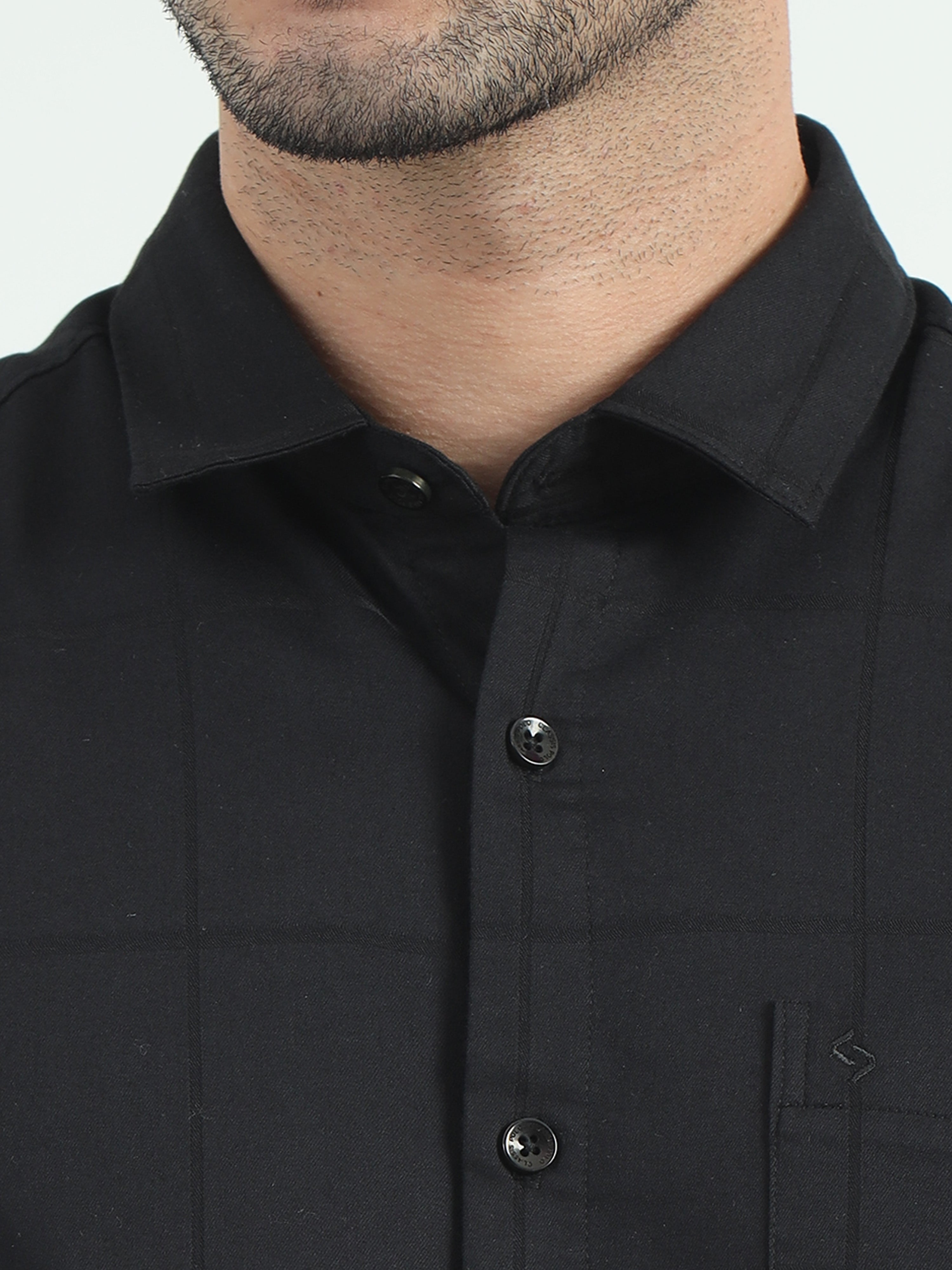Classic Polo Men's Polo Neck Cotton Black Slim Fit Checked Shirt | SO2-108 B-FS-CHK-SF