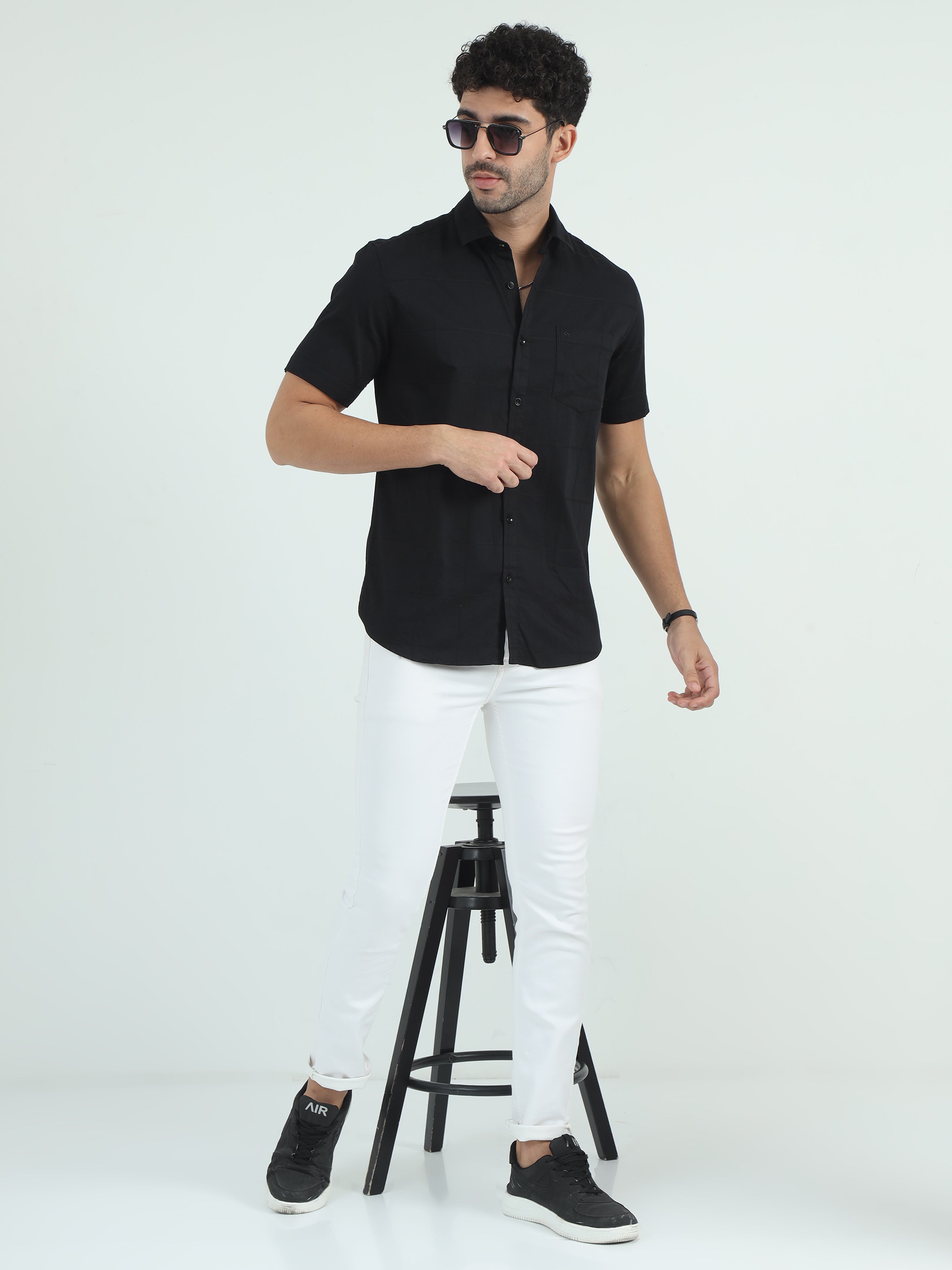 Classic Polo Men's Polo Neck Cotton Black Slim Fit Checked Shirt | SO2-108 D-HS-CHK-SF