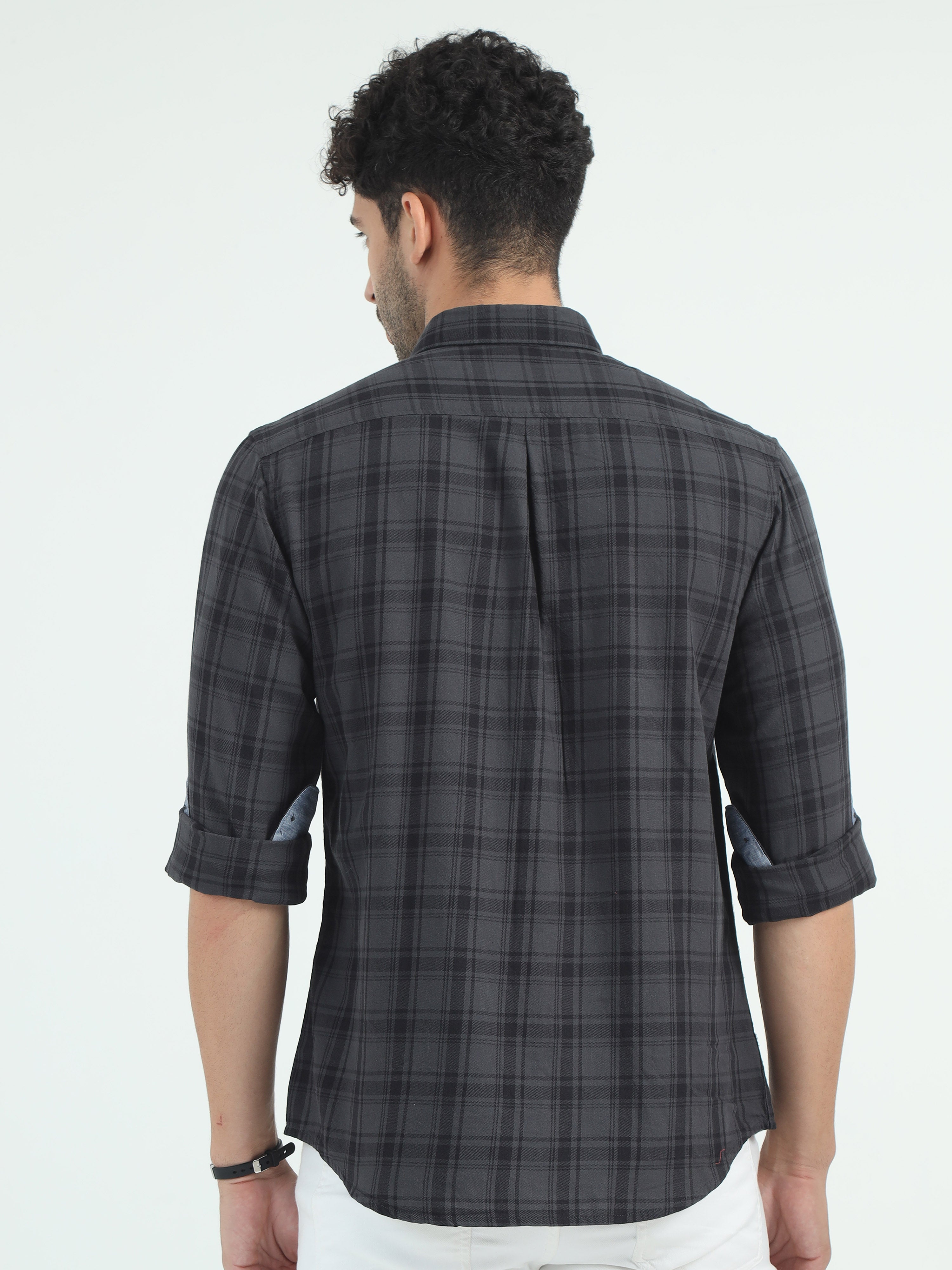 Classic Polo Men's Polo Neck Cotton Olive/Black Slim Fit Checked Shirt | SO2-22 B-FS-CHK-SF