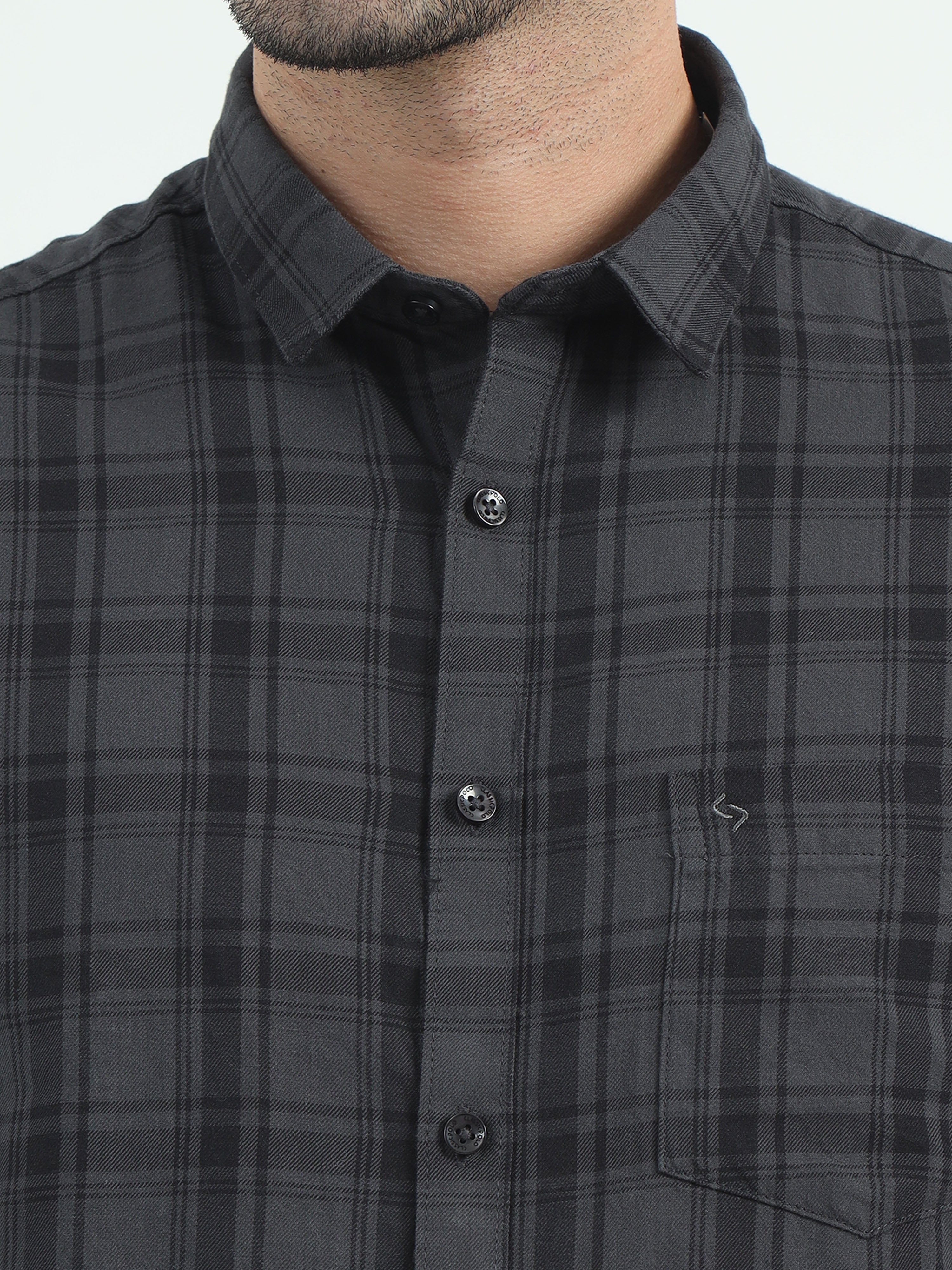 Classic Polo Men's Polo Neck Cotton Olive/Black Slim Fit Checked Shirt | SO2-22 B-FS-CHK-SF