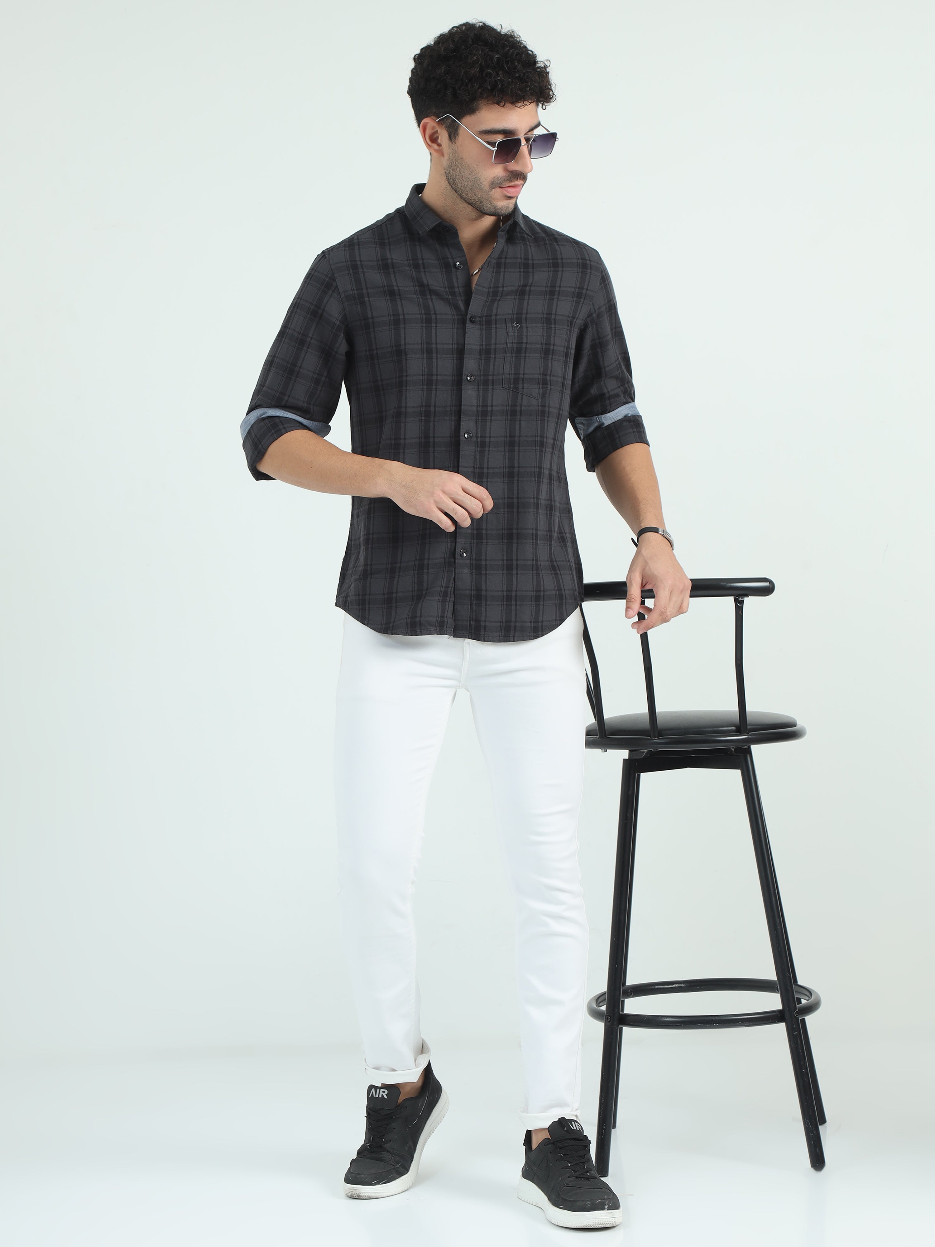 Classic Polo Men's Polo Neck Cotton Olive/Black Slim Fit Checked Shirt | SO2-22 B-FS-CHK-SF