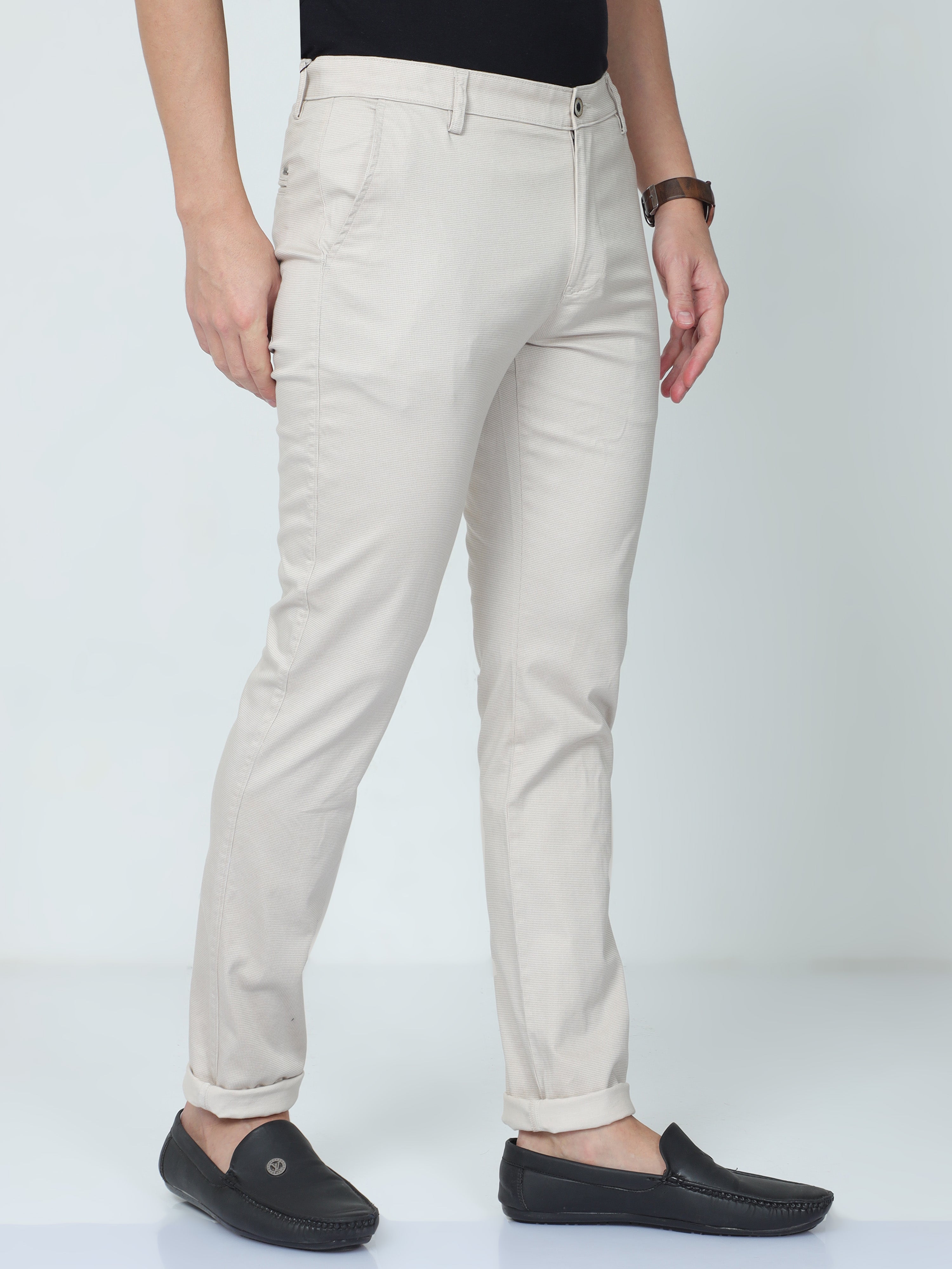 Classic Polo Mens Moderate Fit Solid Beige Color Trousers | To2-21 C-Beg-Mf-Ly