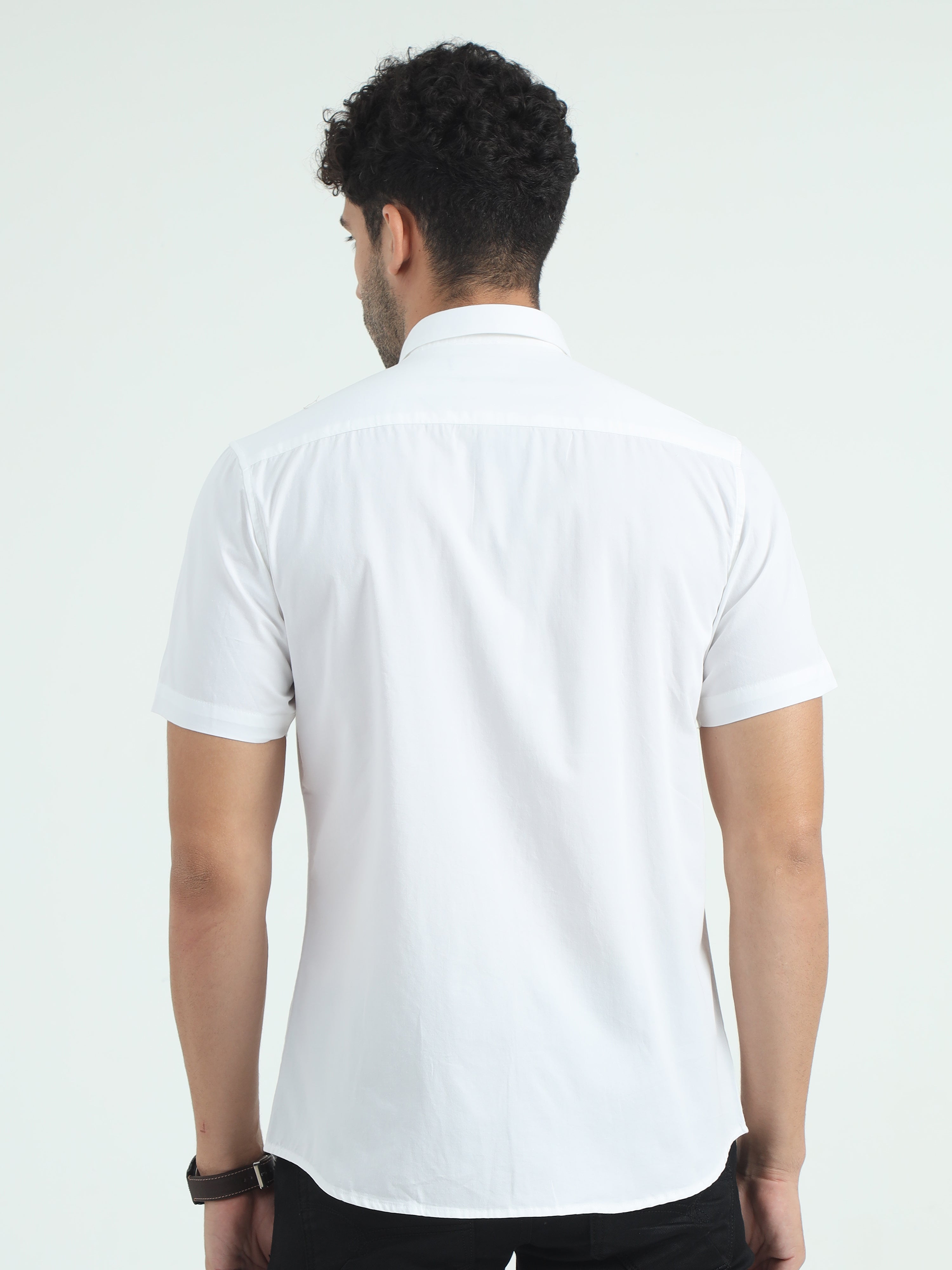 Classic Polo Men's Polo Neck Cotton White Slim Fit Solid Shirt | WHITE-05-HS-SLD-SF