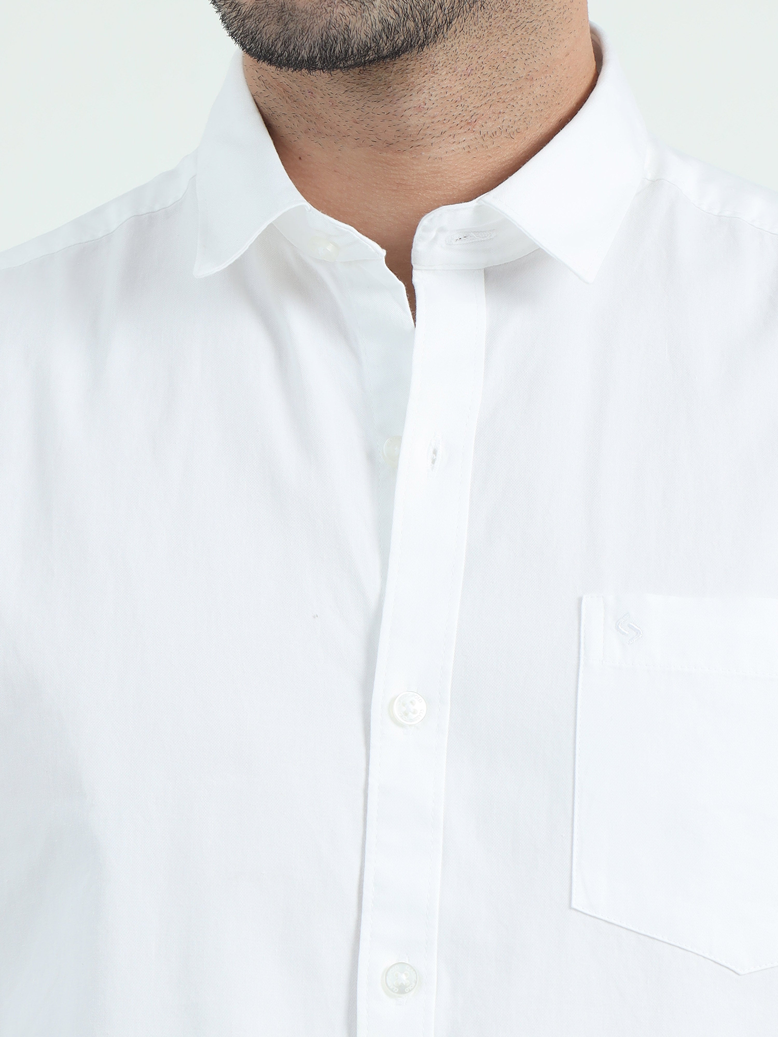Classic Polo Men's Polo Neck Cotton White Slim Fit Solid Shirt | WHITE-05-HS-SLD-SF