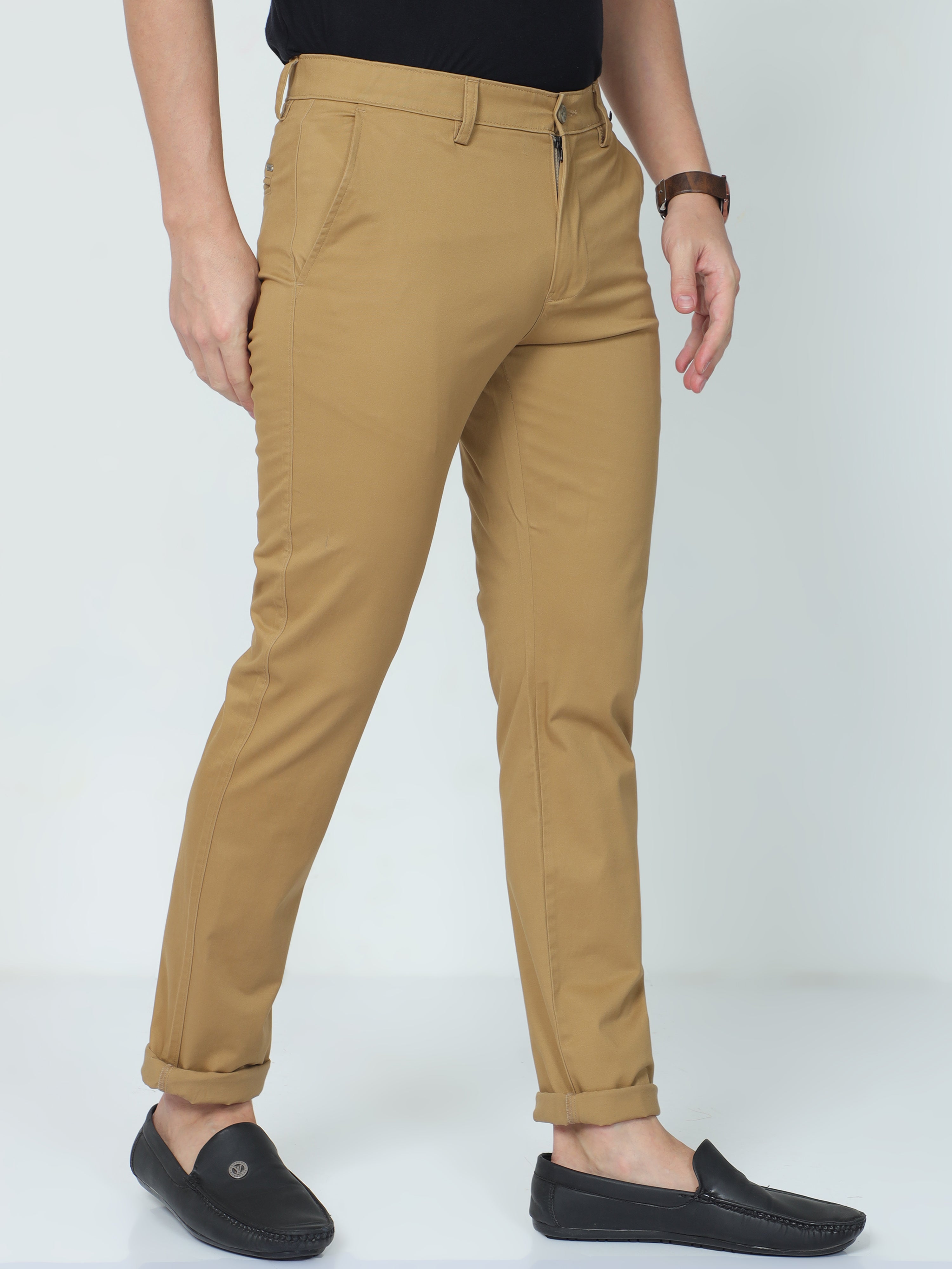 Classic Polo Mens Moderate Fit Solid Khakhi Color Trousers | To2-17 C-Kha-Mf-Ly