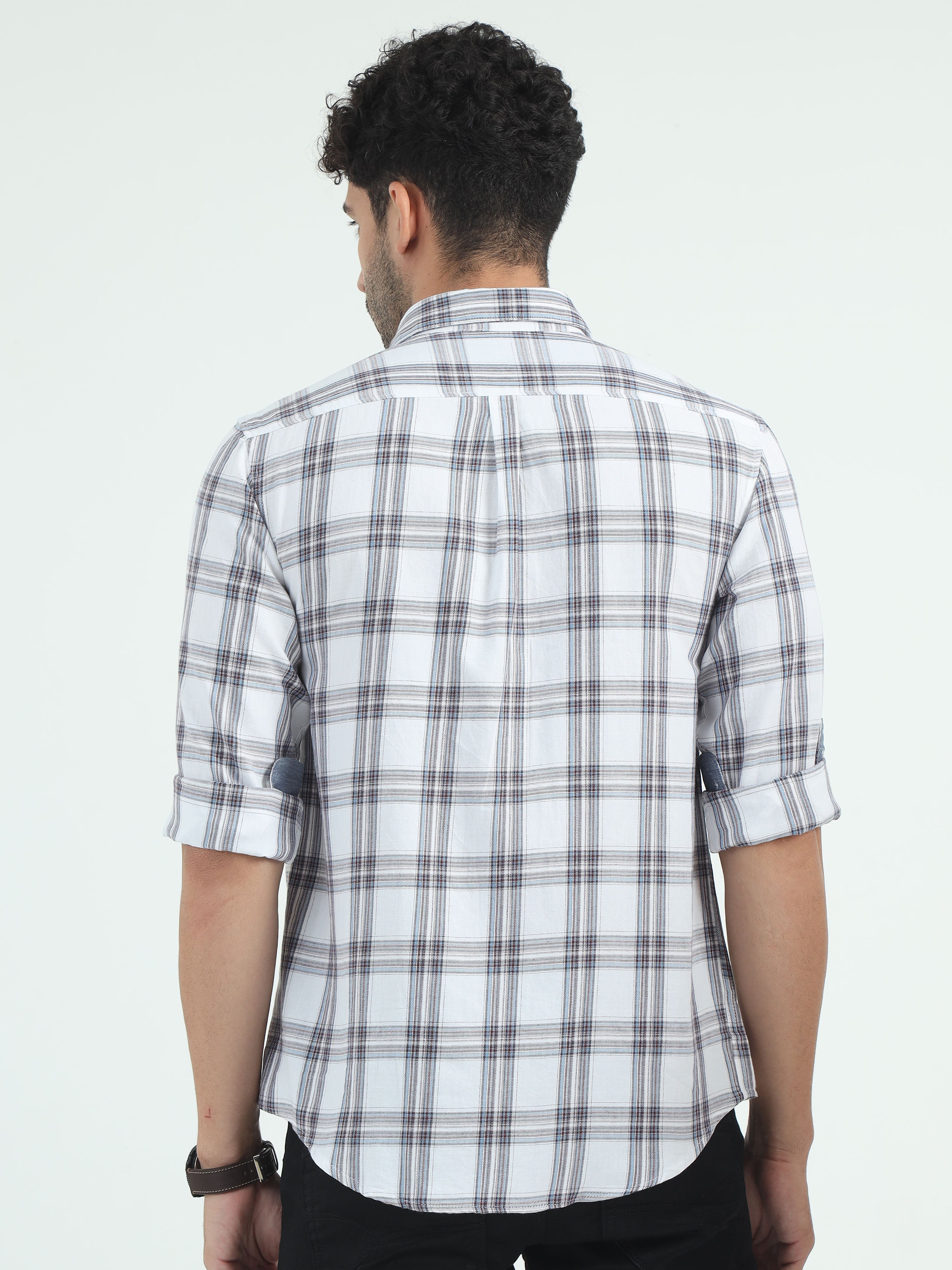Classic Polo Men's Polo Neck Cotton White Slim Fit Checked Shirt | SO2-13 A-FS-CHK-SF