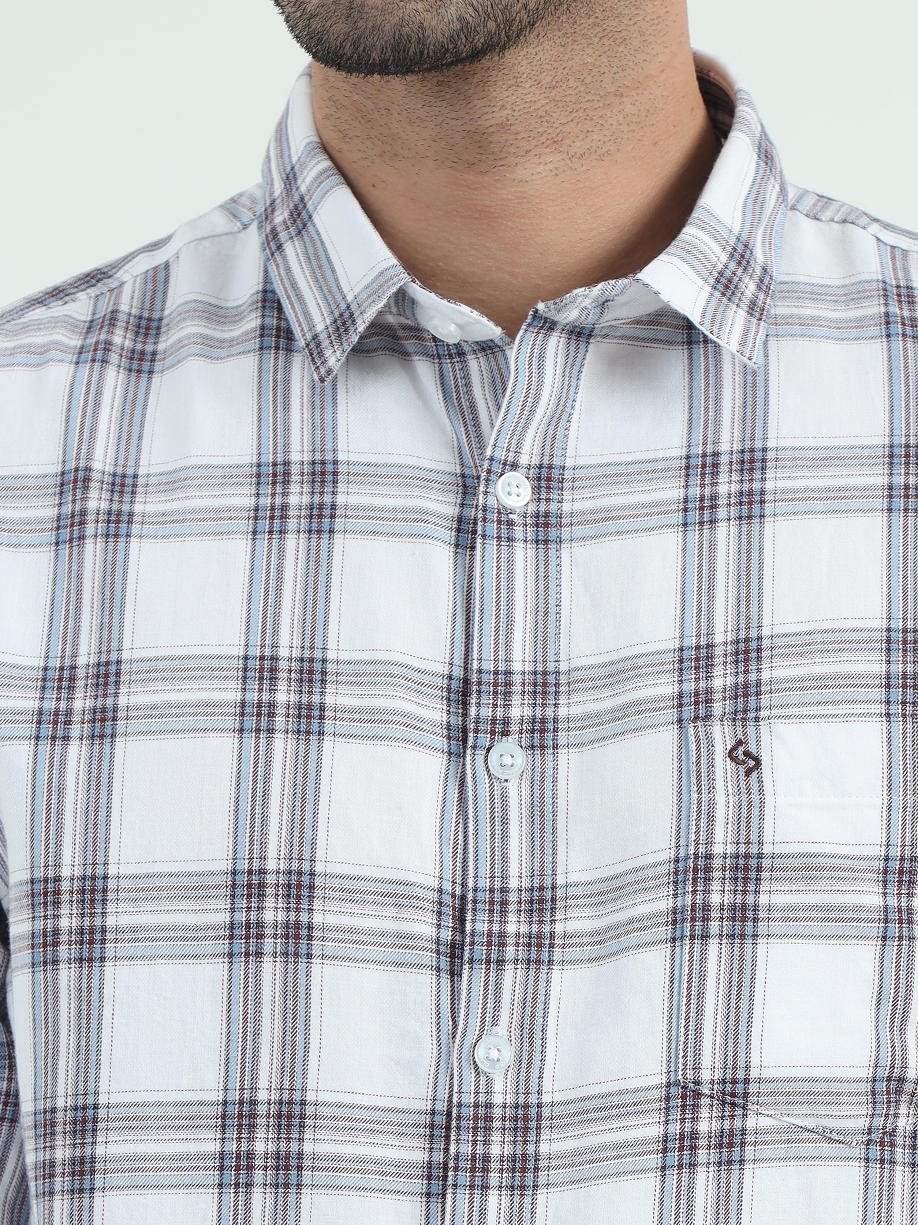 Classic Polo Men's Polo Neck Cotton White Slim Fit Checked Shirt | SO2-13 A-FS-CHK-SF