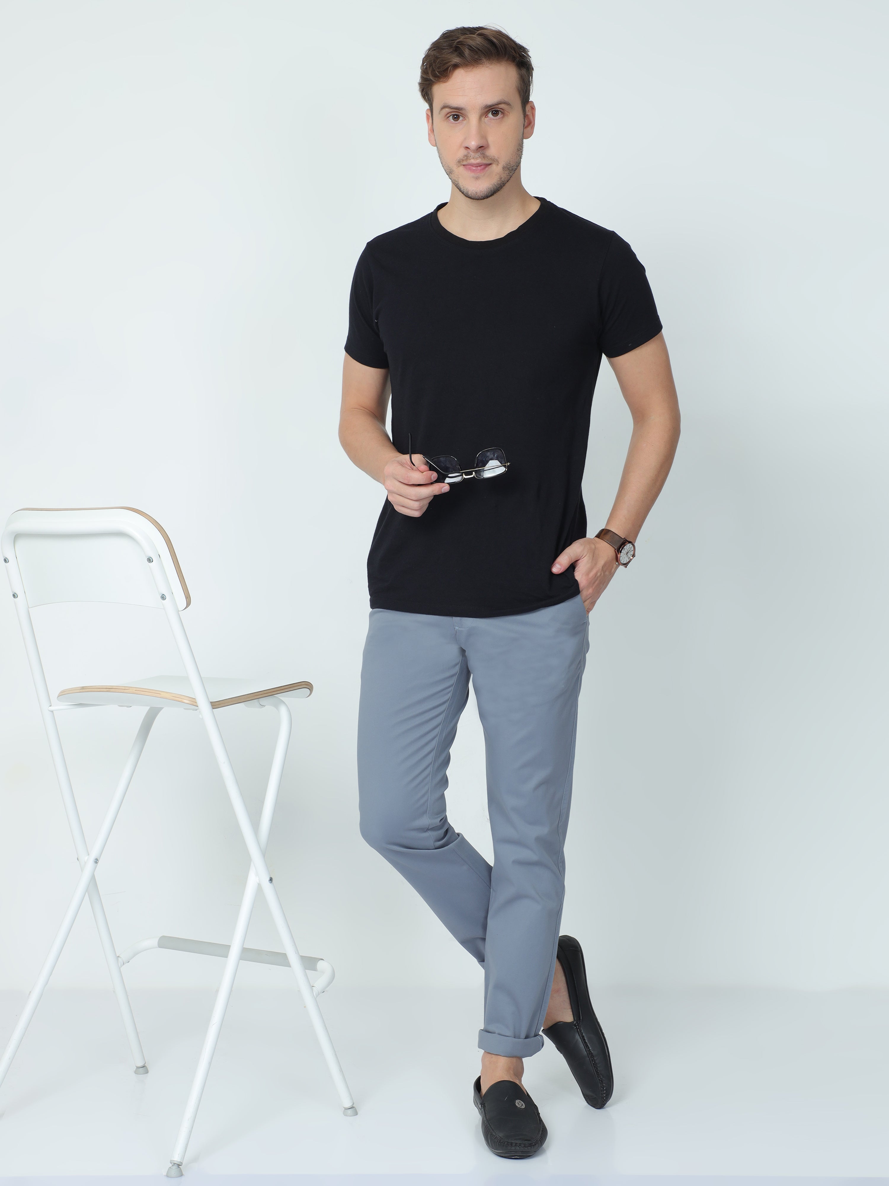 Classic Polo Mens Moderate Fit Solid Light Blue Color Trousers | To2-17 B-Blu-Mf-Ly