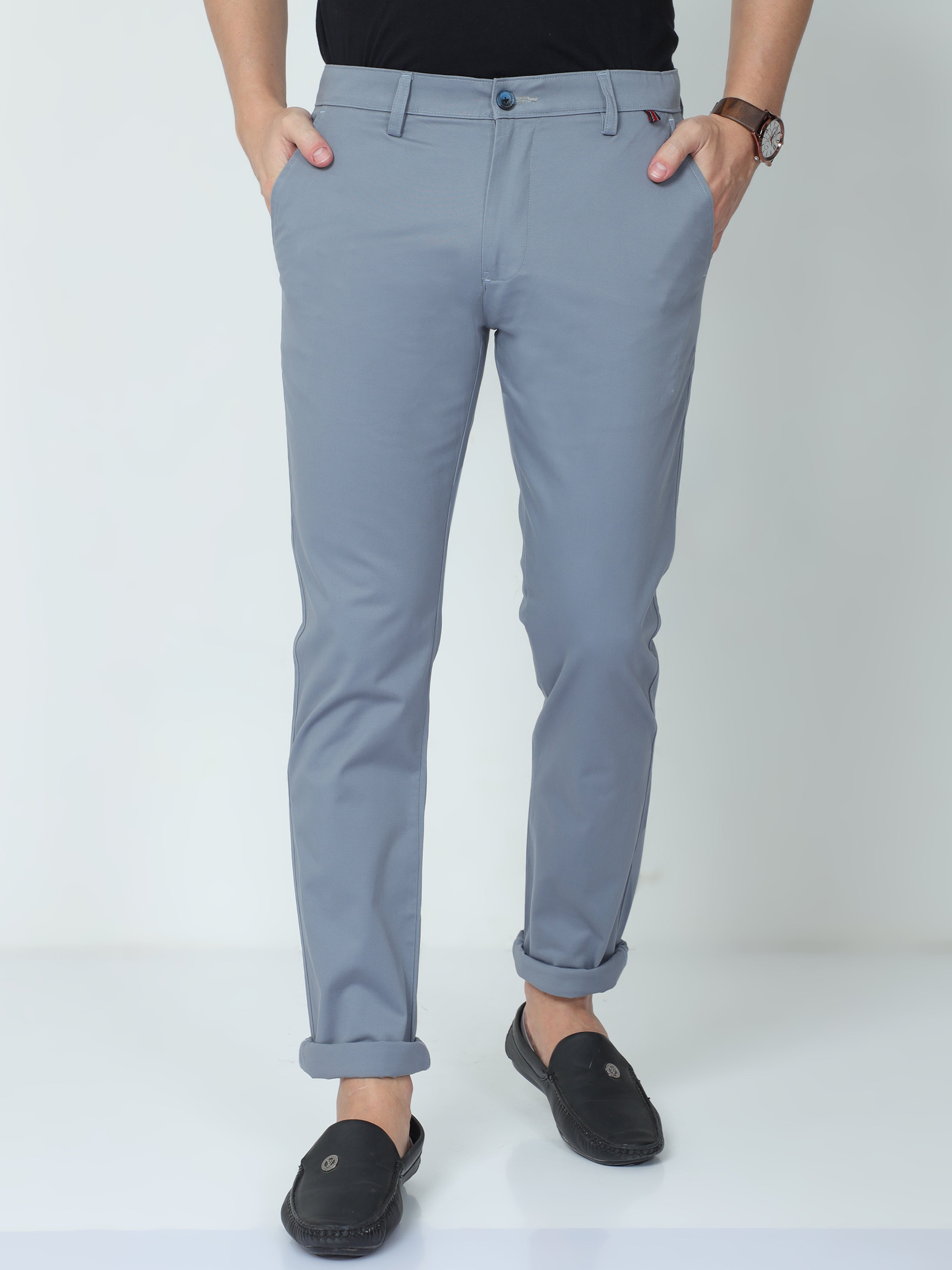 Classic Polo Mens Moderate Fit Solid Light Blue Color Trousers | To2-17 B-Blu-Mf-Ly