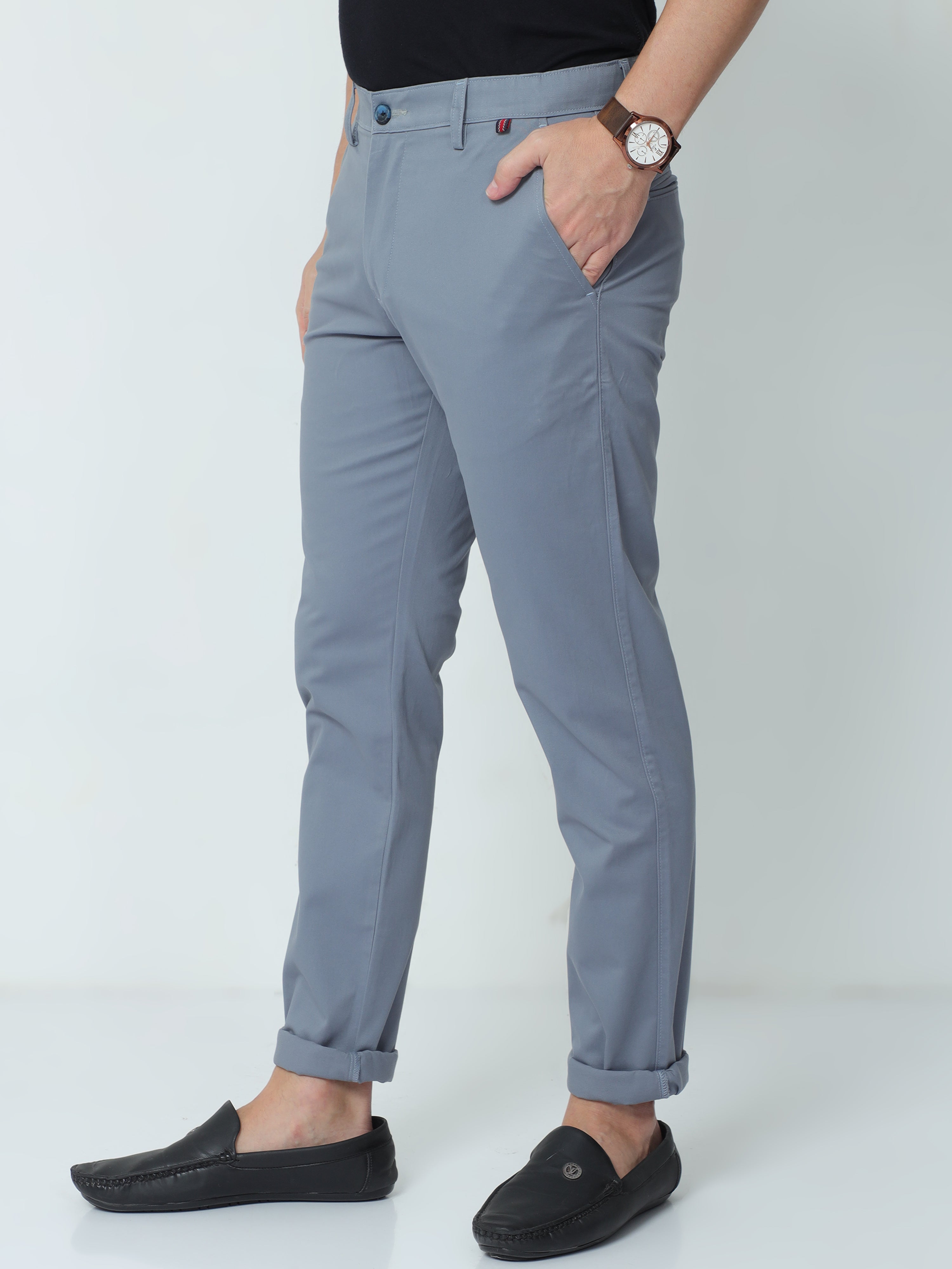 Classic Polo Mens Moderate Fit Solid Light Blue Color Trousers | To2-17 B-Blu-Mf-Ly