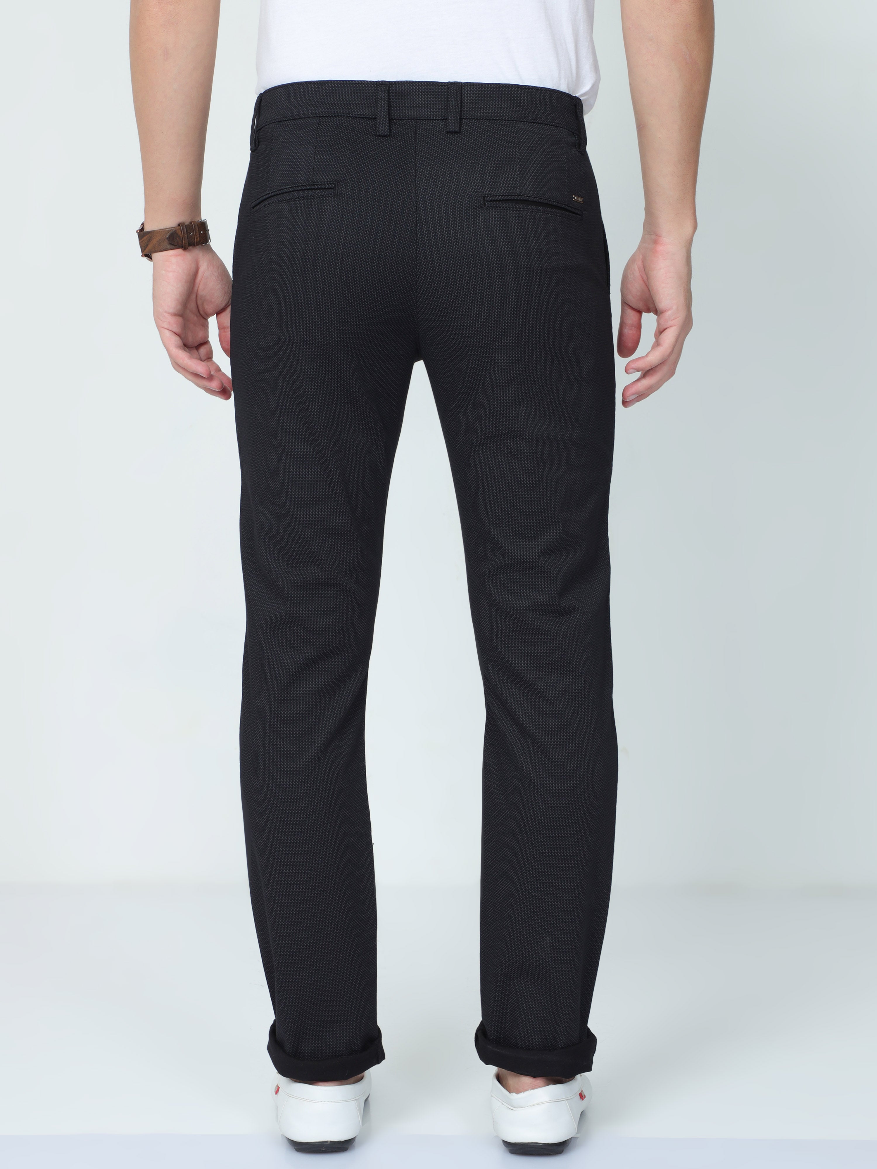 Classic Polo Mens Moderate Fit Dotted Black Color Trousers | To2-01 C-Blk-Mf-Ly