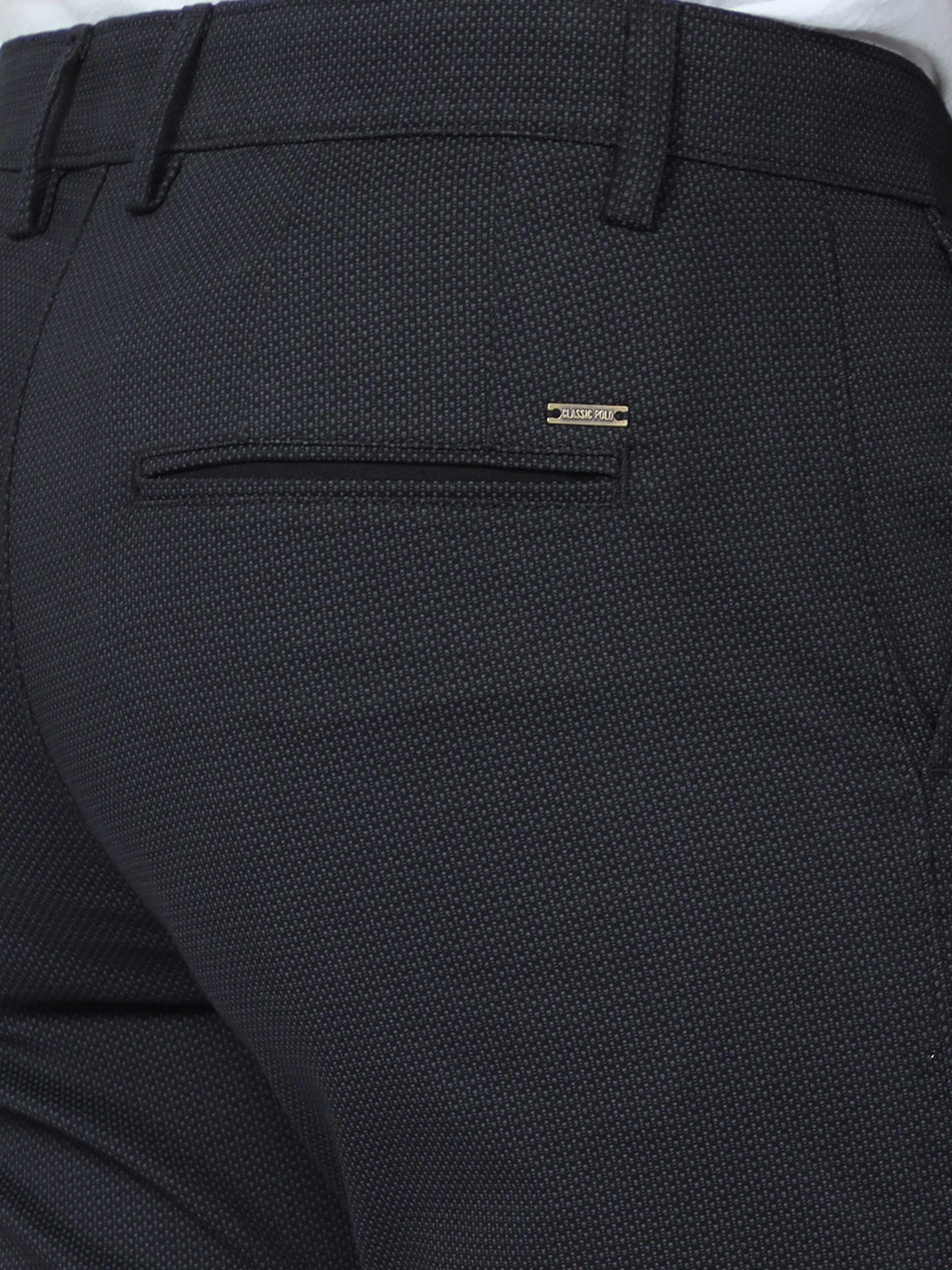 Classic Polo Mens Moderate Fit Dotted Black Color Trousers | To2-01 C-Blk-Mf-Ly