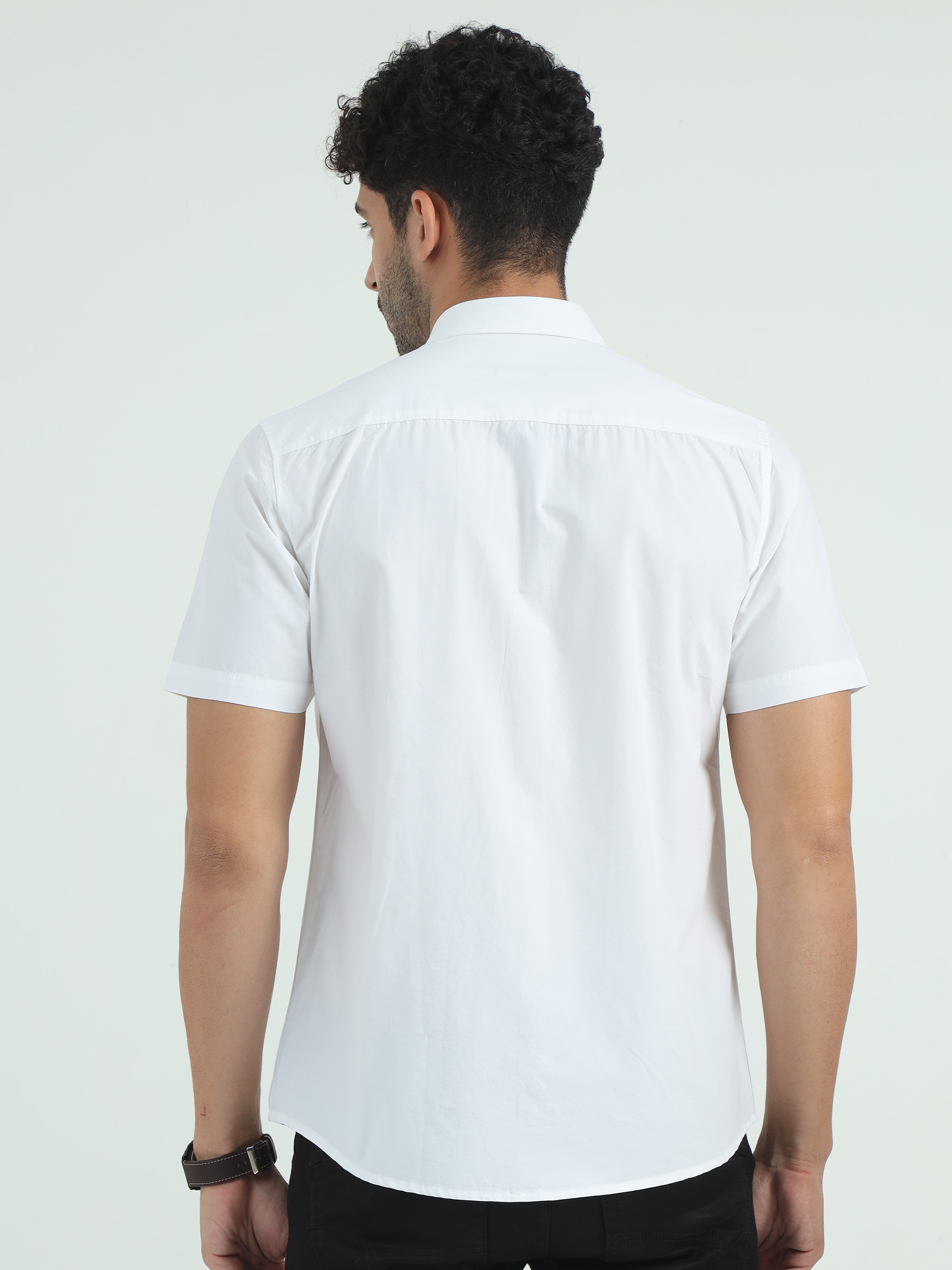 Classic Polo Men's Polo Neck Cotton White Slim Fit Solid Shirt | WHITE-06-HS-SLD-SF