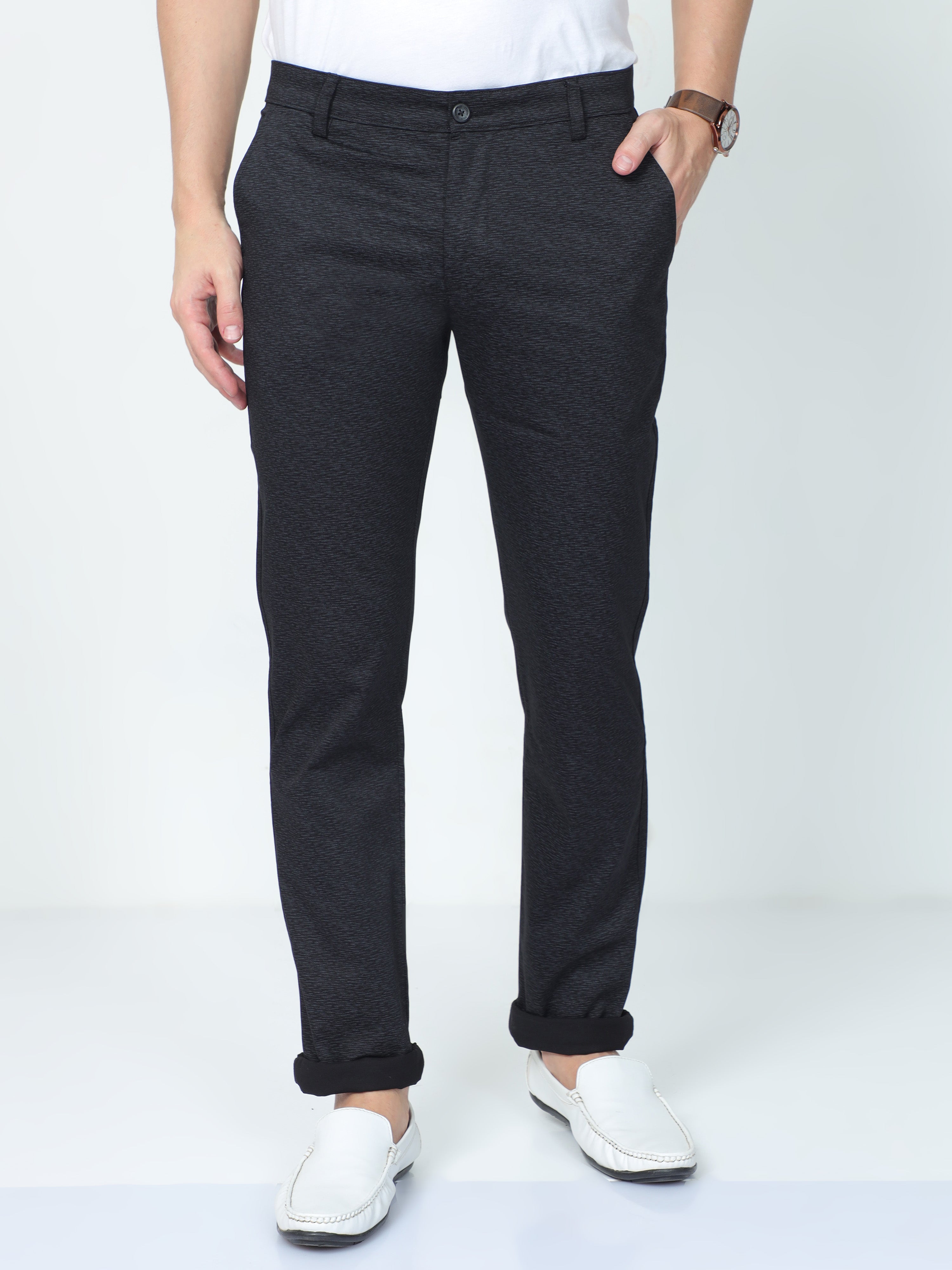 Classic Polo Mens Moderate Fit Solid Black Color Trousers | To2-14 B-Blk-Mf-Ly