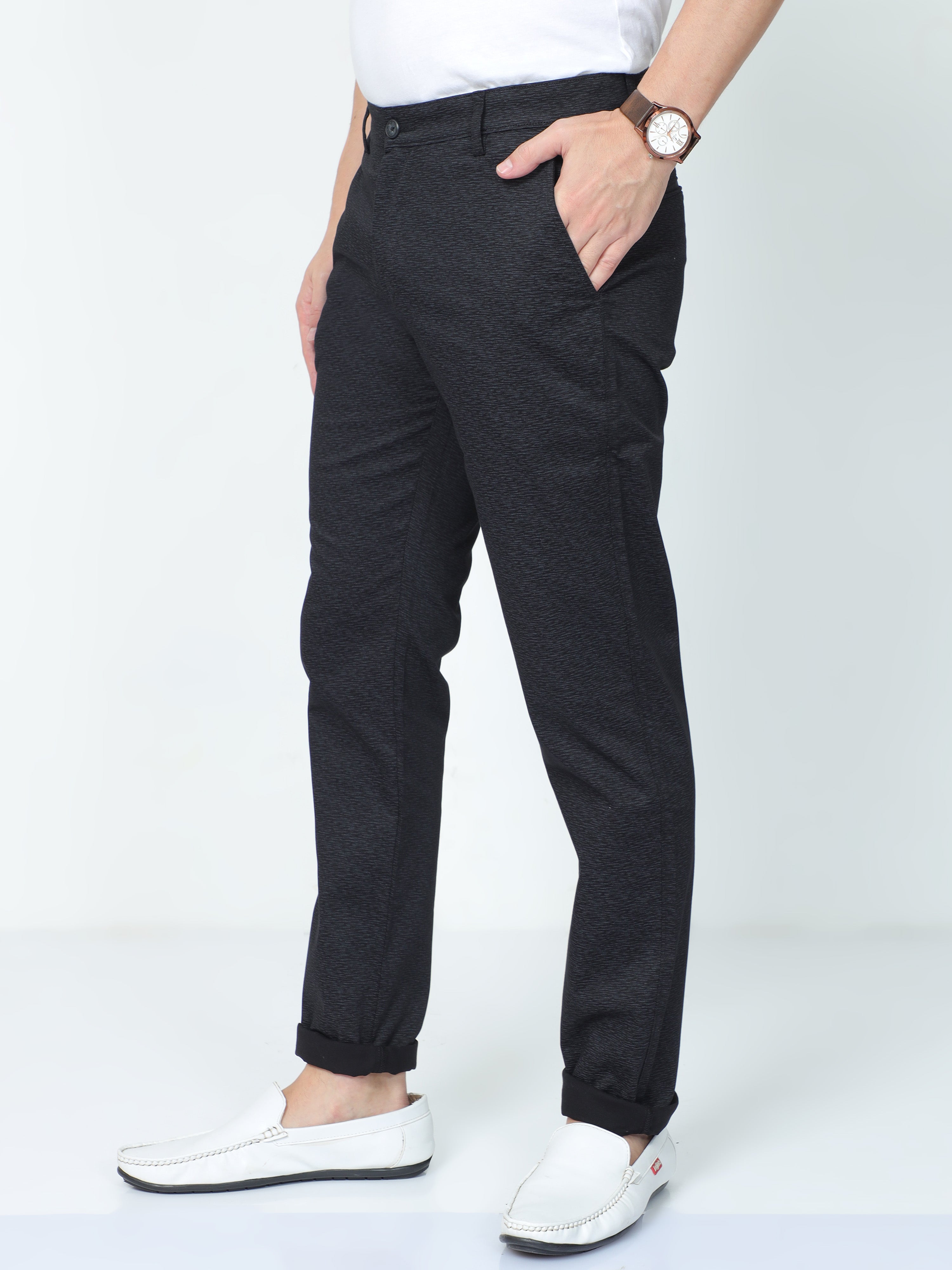 Classic Polo Mens Moderate Fit Solid Black Color Trousers | To2-14 B-Blk-Mf-Ly