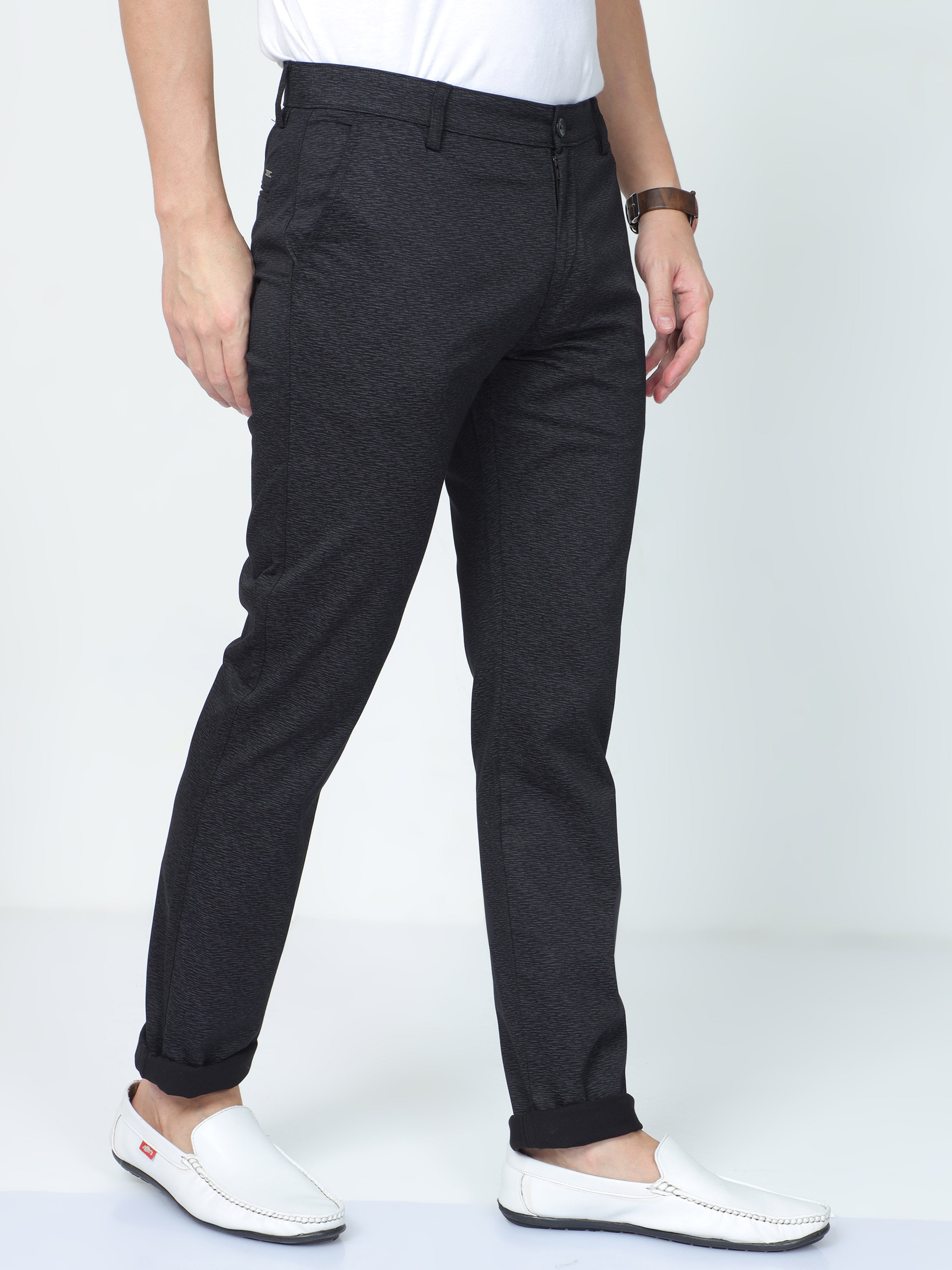 Classic Polo Mens Moderate Fit Solid Black Color Trousers | To2-14 B-Blk-Mf-Ly