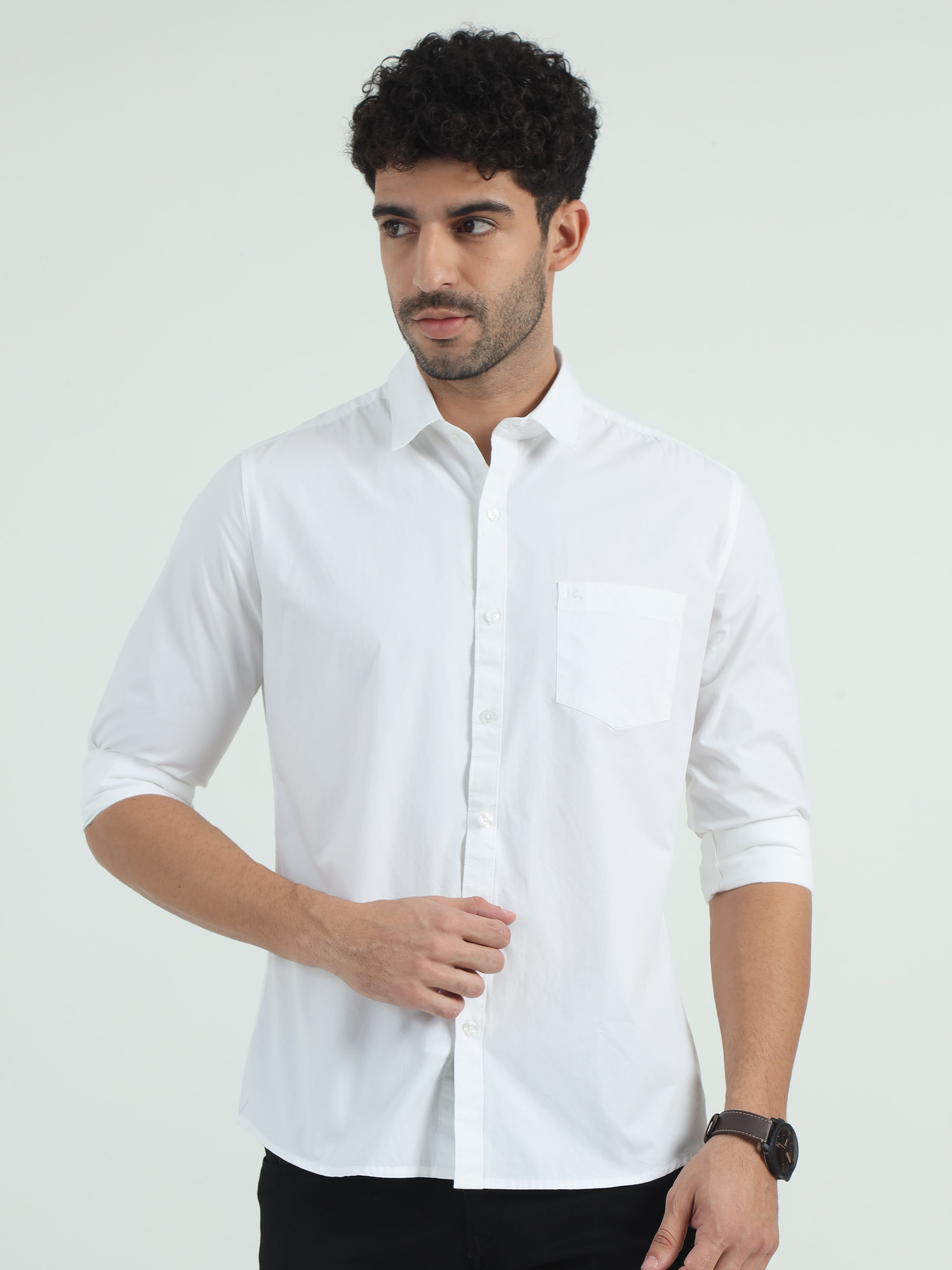 Classic Polo Men's Polo Neck Cotton White Slim Fit Solid Shirt | WHITE-06-FS-SLD-SF