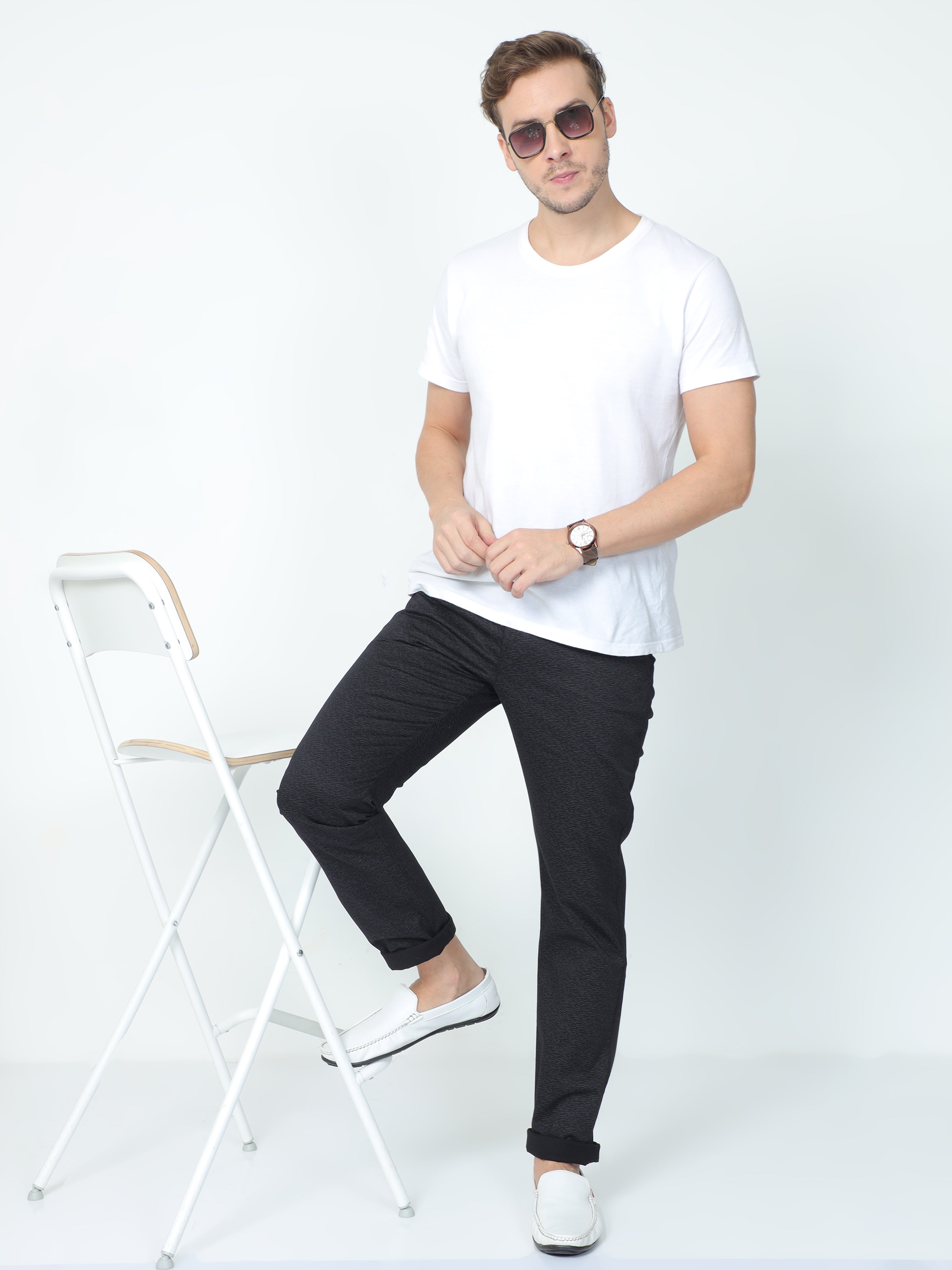 Classic Polo Mens Moderate Fit Solid Black Color Trousers | To2-14 B-Blk-Mf-Ly