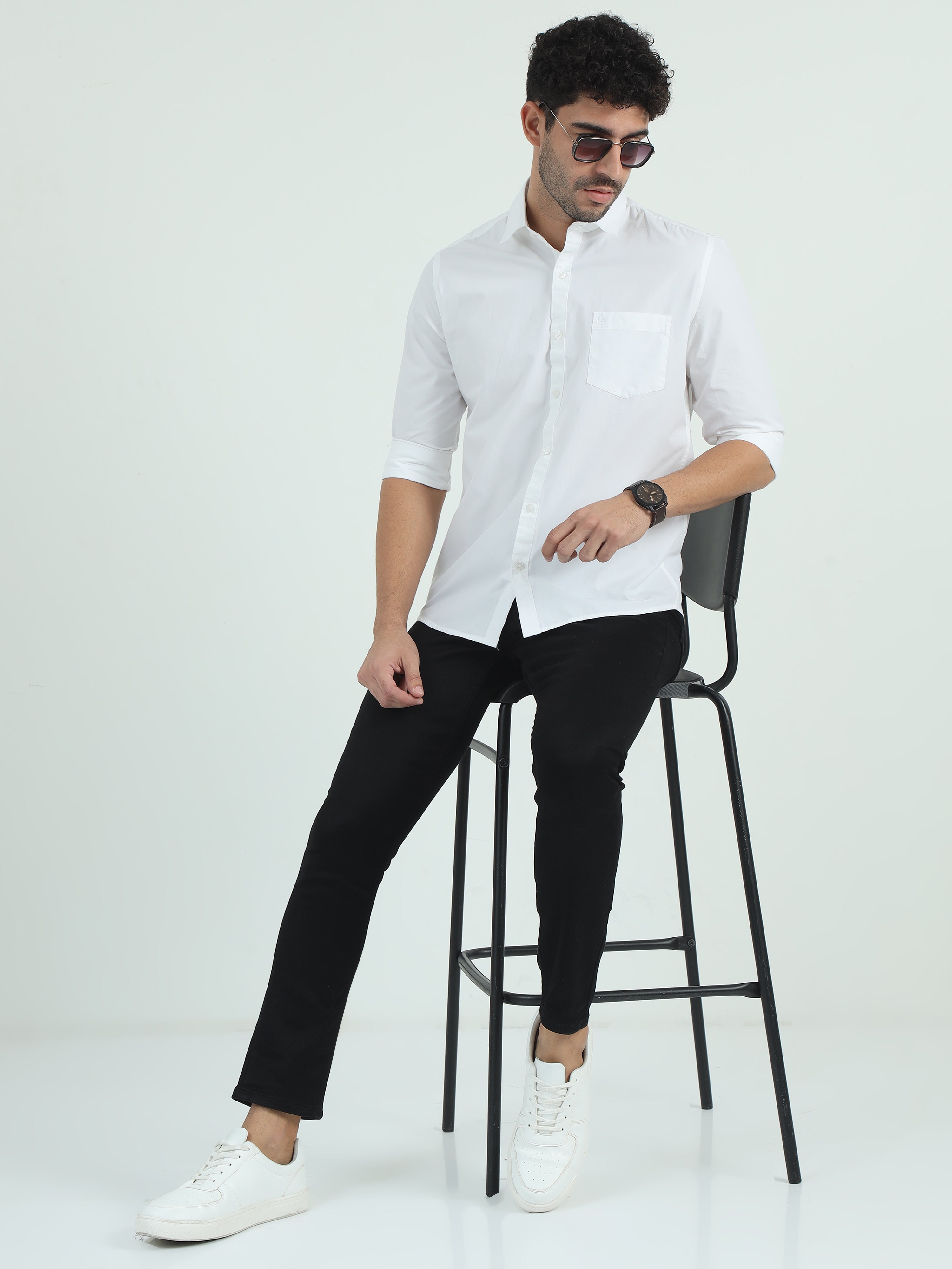 Classic Polo Men's Polo Neck Cotton White Slim Fit Solid Shirt | WHITE-06-FS-SLD-SF