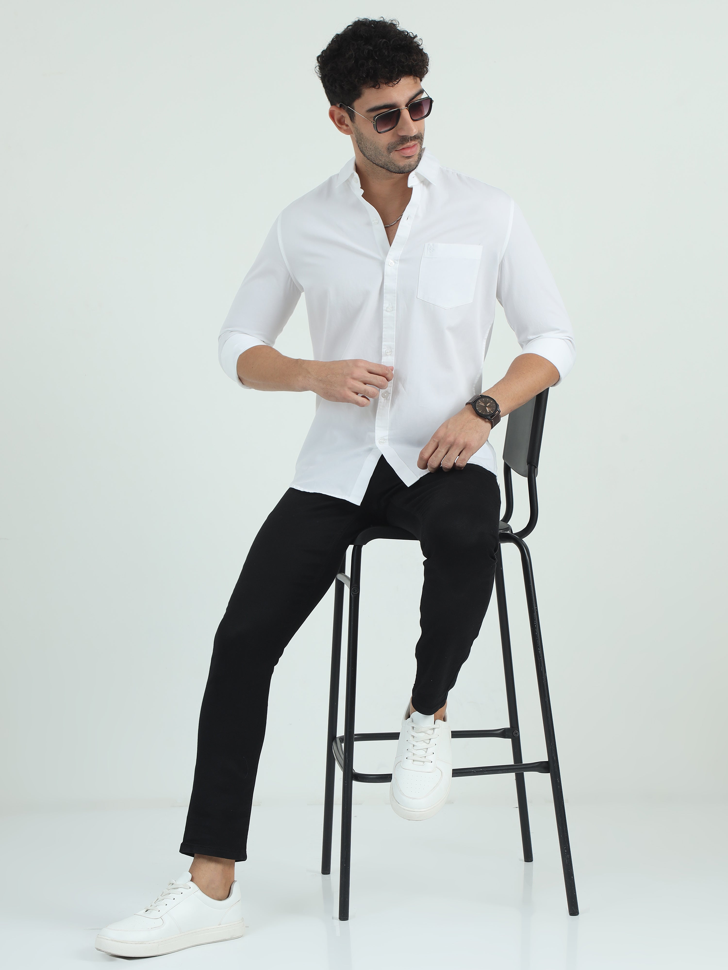 Classic Polo Men's Polo Neck Cotton White Slim Fit Solid Shirt | WHITE-05-FS-SLD-SF