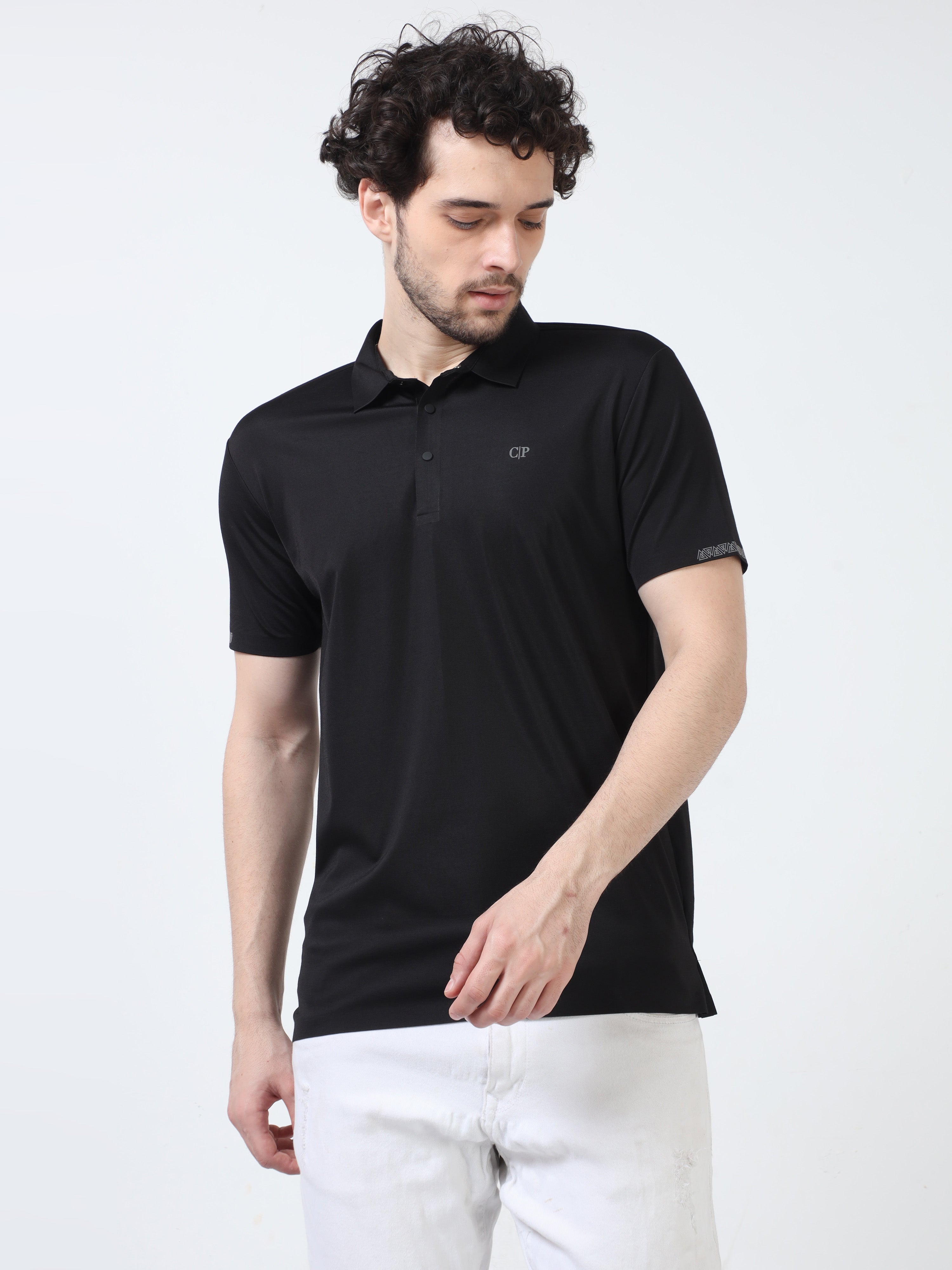 Classic Polo Men's Cotton Half Sleeve Solid Slim Fit Polo Neck Black Color T-Shirt | Unico - 90 B
