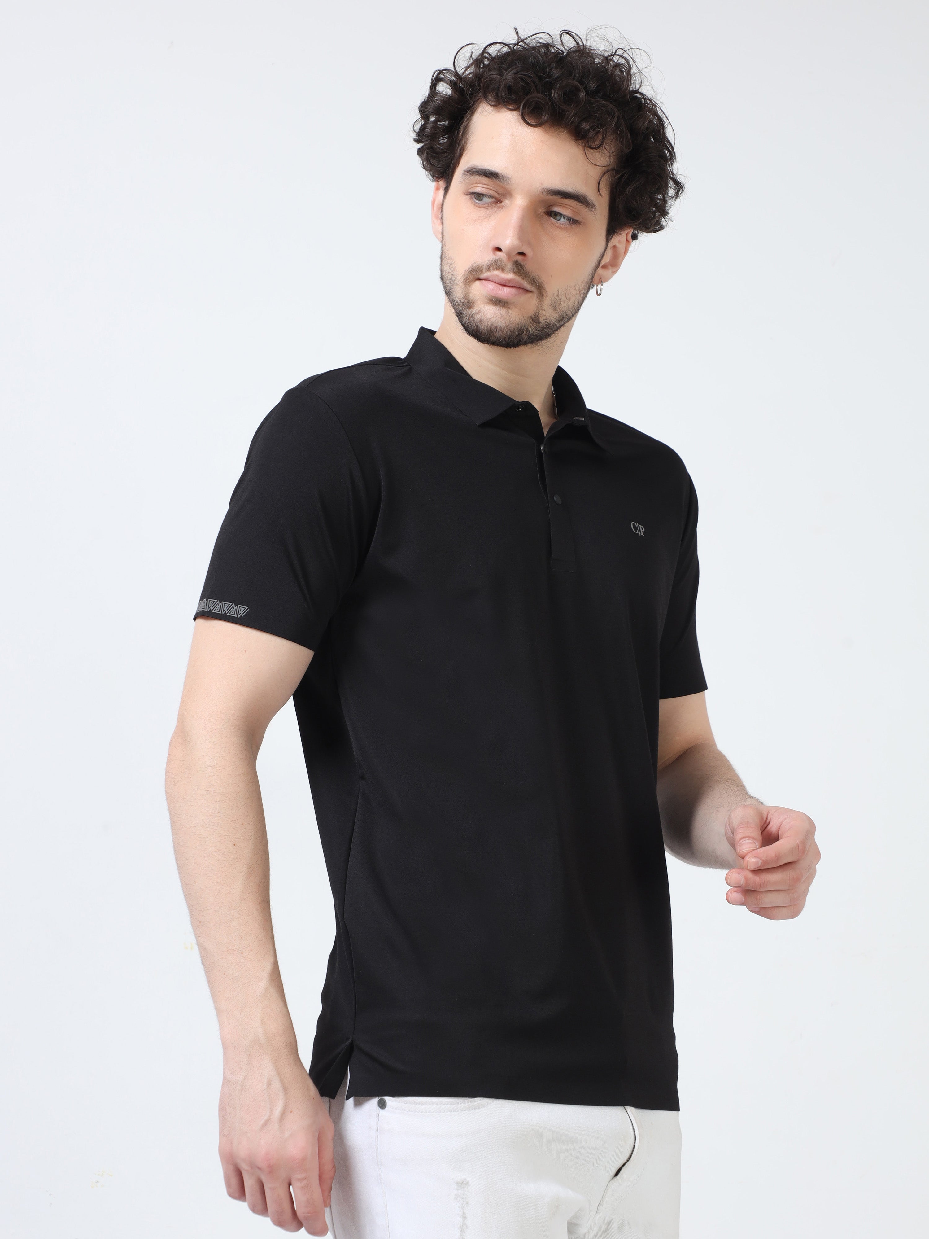 Classic Polo Men's Cotton Half Sleeve Solid Slim Fit Polo Neck Black Color T-Shirt | Unico - 90 B