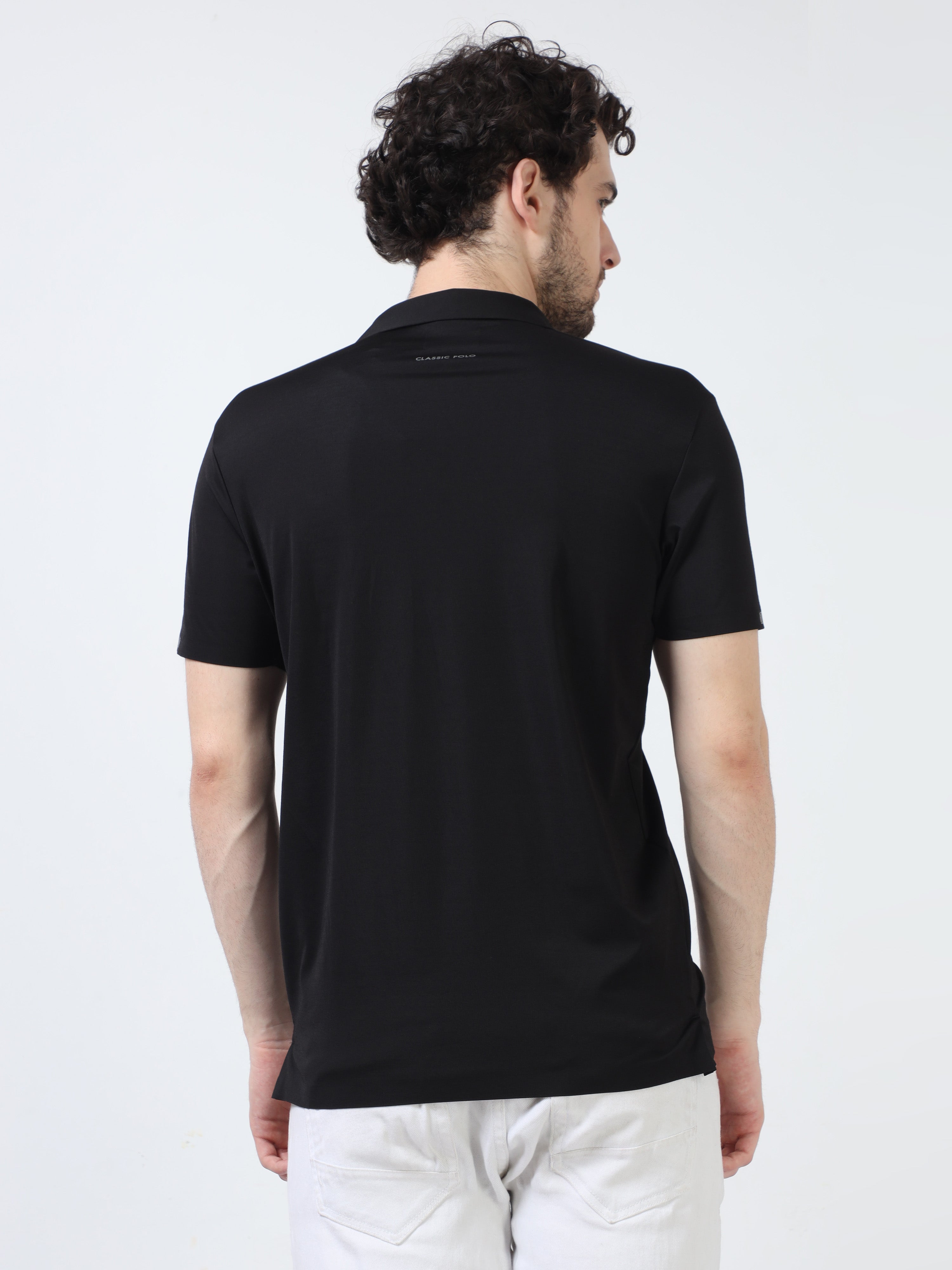 Classic Polo Men's Cotton Half Sleeve Solid Slim Fit Polo Neck Black Color T-Shirt | Unico - 90 B