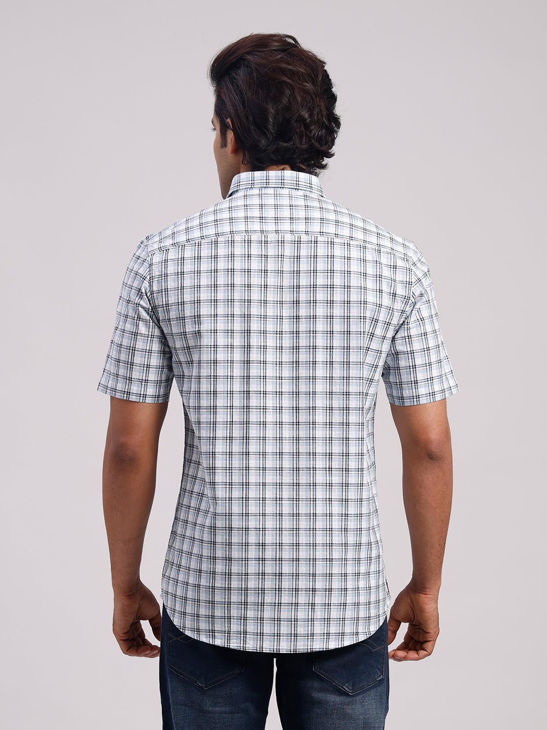 Classic Polo Men's Half Sleeve Multicolor Polo Neck Slim Fit Checked Cotton Casual Shirt | SR1-EL-13 B-HS-CHK-SF