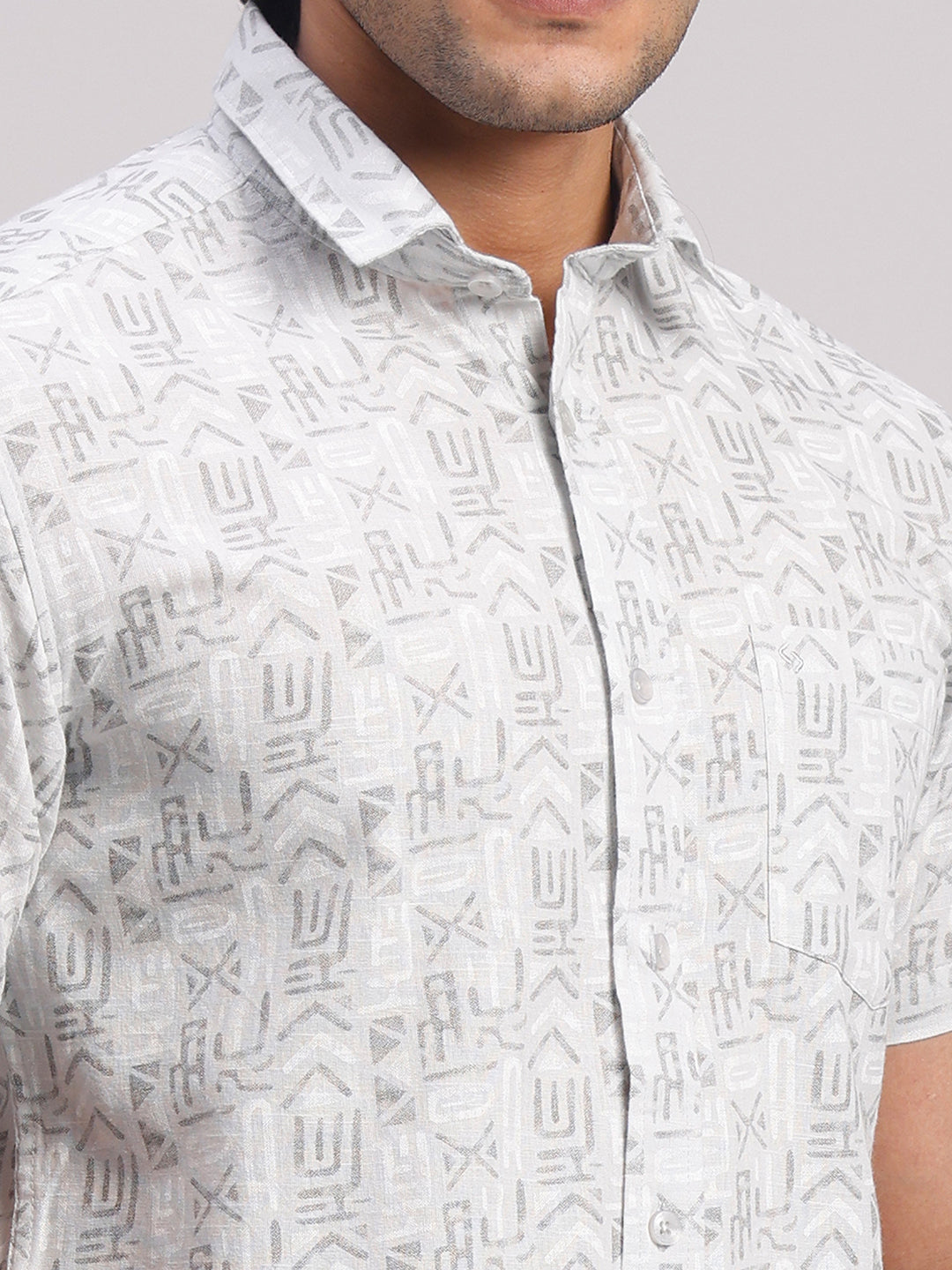 Classic Polo Men's Half Sleeve Grey Polo Neck Slim Fit All-Over Print Cotton Casual Shirt | SR1-GN-06 B-HS-PRT-SF