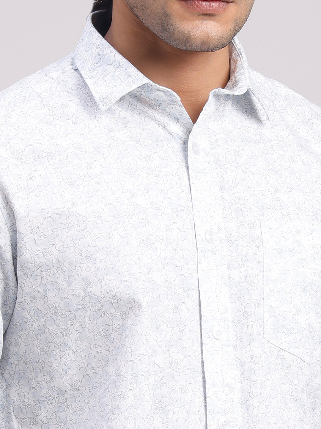 Classic Polo Men's Full Sleeve White Polo Neck Slim Fit All-Over Print Cotton Casual Shirt | SR1-CL-25 A-FS-PRT-SF