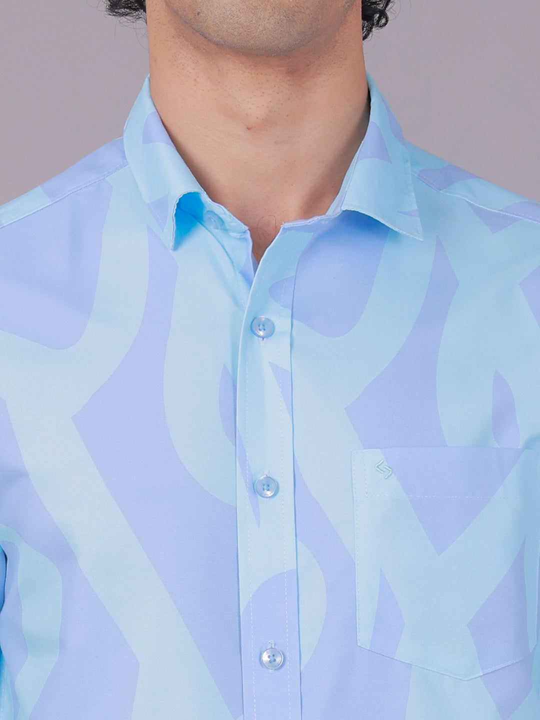 Classic Polo Men's Full Sleeve Blue Polo Neck Slim Fit All-Over Print Cotton Casual Shirt | SR1-GN-02 A-FS-PRT-SF