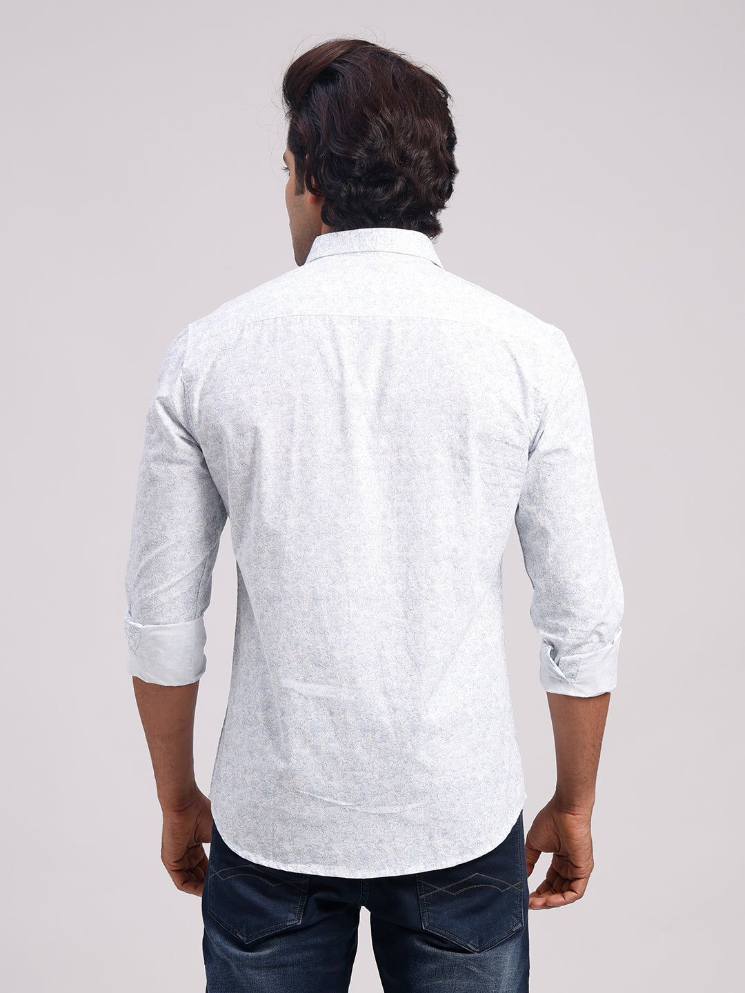 Classic Polo Men's Full Sleeve White Polo Neck Slim Fit All-Over Print Cotton Casual Shirt | SR1-CL-25 A-FS-PRT-SF