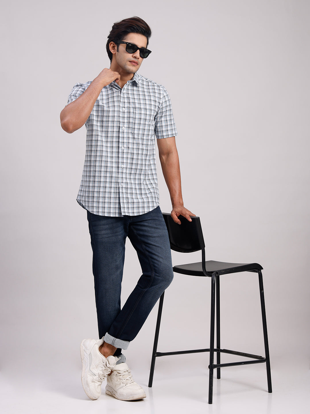 Classic Polo Men's Half Sleeve Multicolor Polo Neck Slim Fit Checked Cotton Casual Shirt | SR1-EL-13 B-HS-CHK-SF