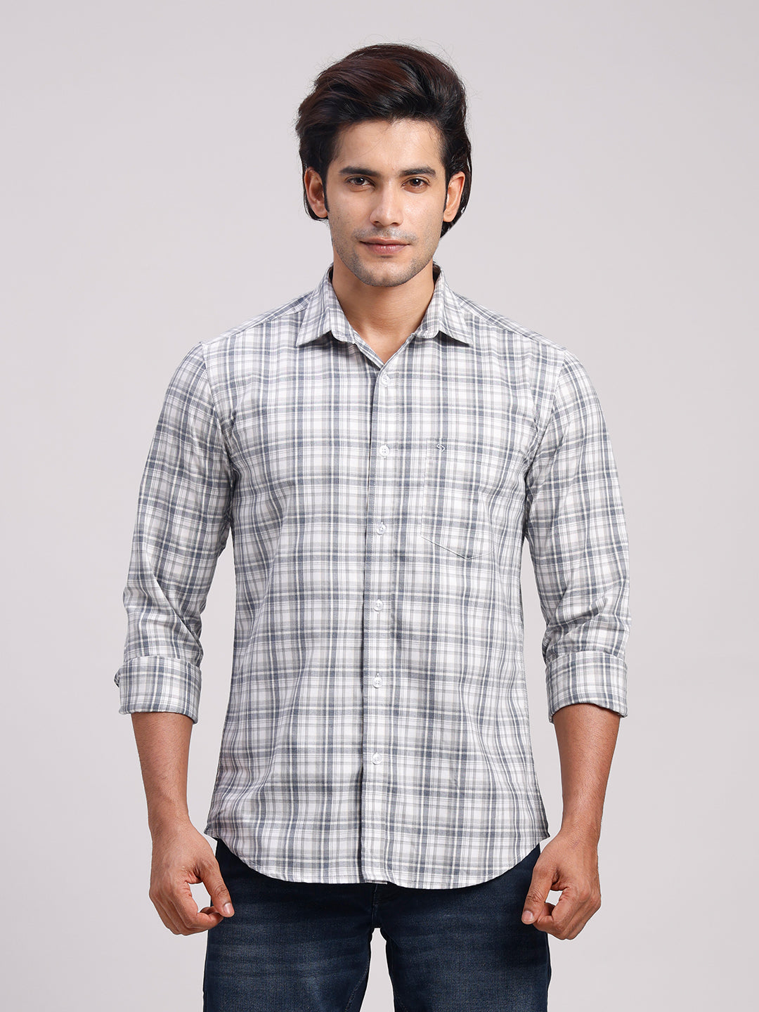 Classic Polo Men's Full Sleeve Multicolor Polo Neck Slim Fit Checked Cotton Casual Shirt | LSHR1-CL-04 A-FS-CHK-SF