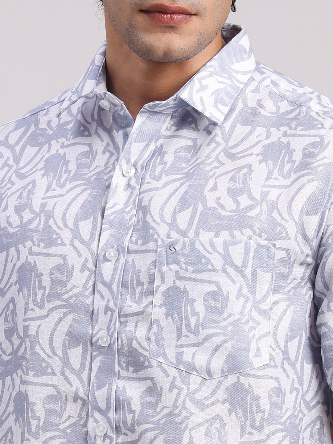 Classic Polo Men's Half Sleeve Grey/White Polo Neck Slim Fit All-Over Print Cotton Casual Shirt | LSHR1-CL-16 B-HS-PRT-SF
