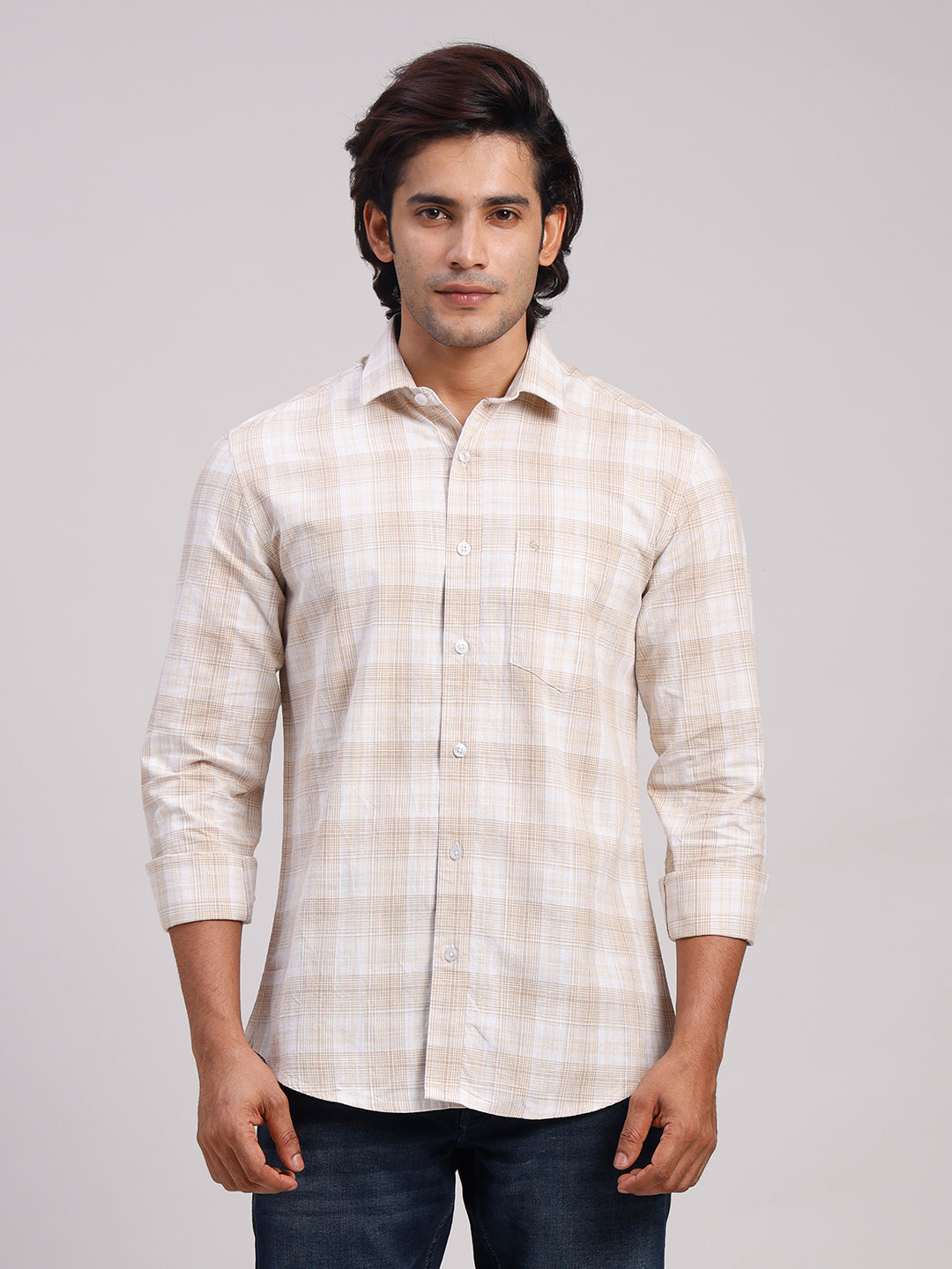 Classic Polo Men's Full Sleeve Multicolor Polo Neck Slim Fit Checked Cotton Casual Shirt | LSHR1-CL-06 A-FS-CHK-SF